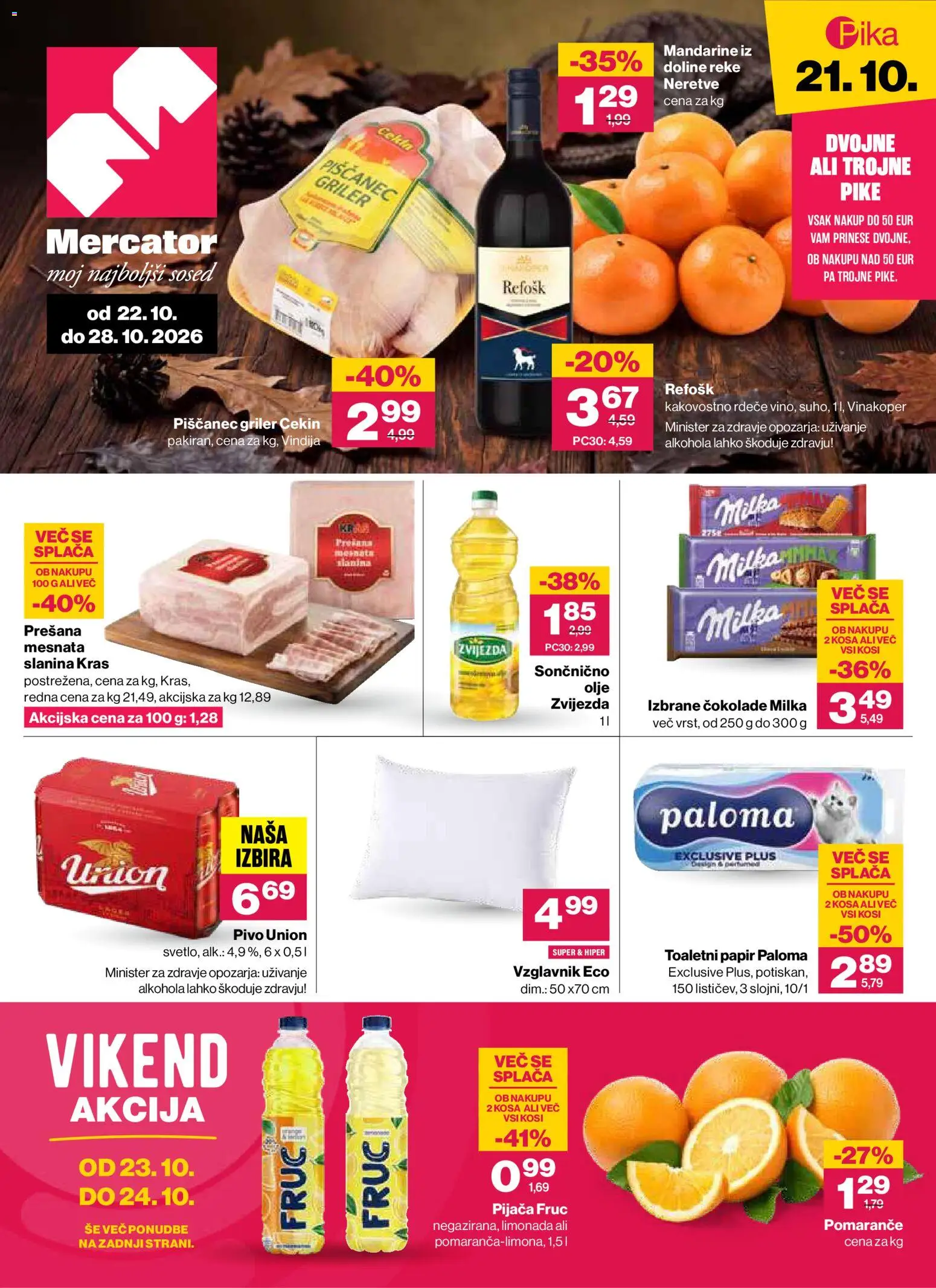 Novi Mercator katalog ponudbe – veljaven od 22.10.2026 | Stran: 1 | Izdelki: Toaletni papir, Slanina, Olje, Pivo