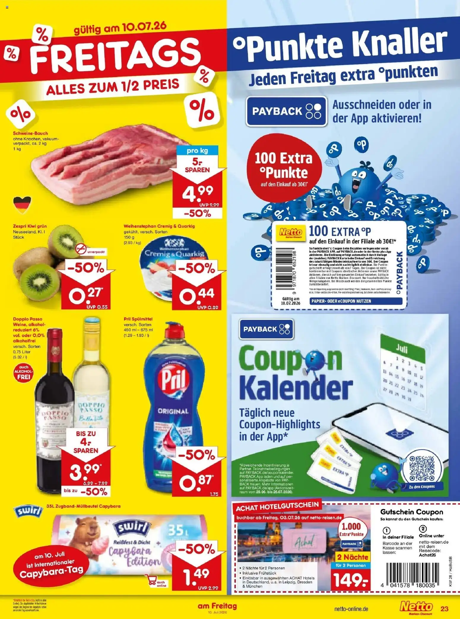 Netto Marken-Discount - Netto: Wochenangebote – gültig ab 05.07.2026 | Seite: 39 | Produkte: Schweinebauch, Doppio Passo, Pril, Kiwi