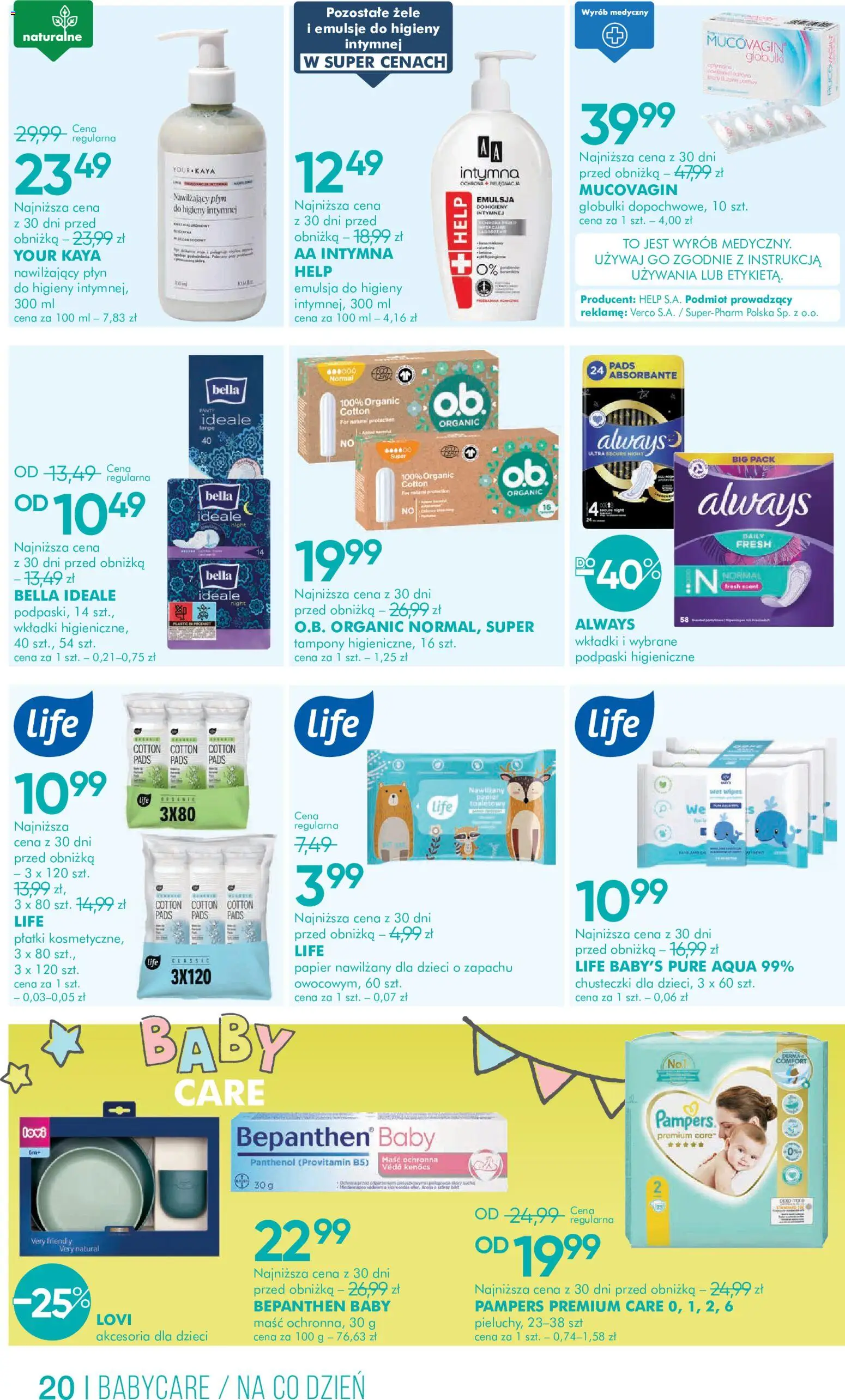 Super-pharm gazetka od 30.05.2026 | Strona: 20 | Produkty: Tampony, Pampers, Podpaski, Płatki