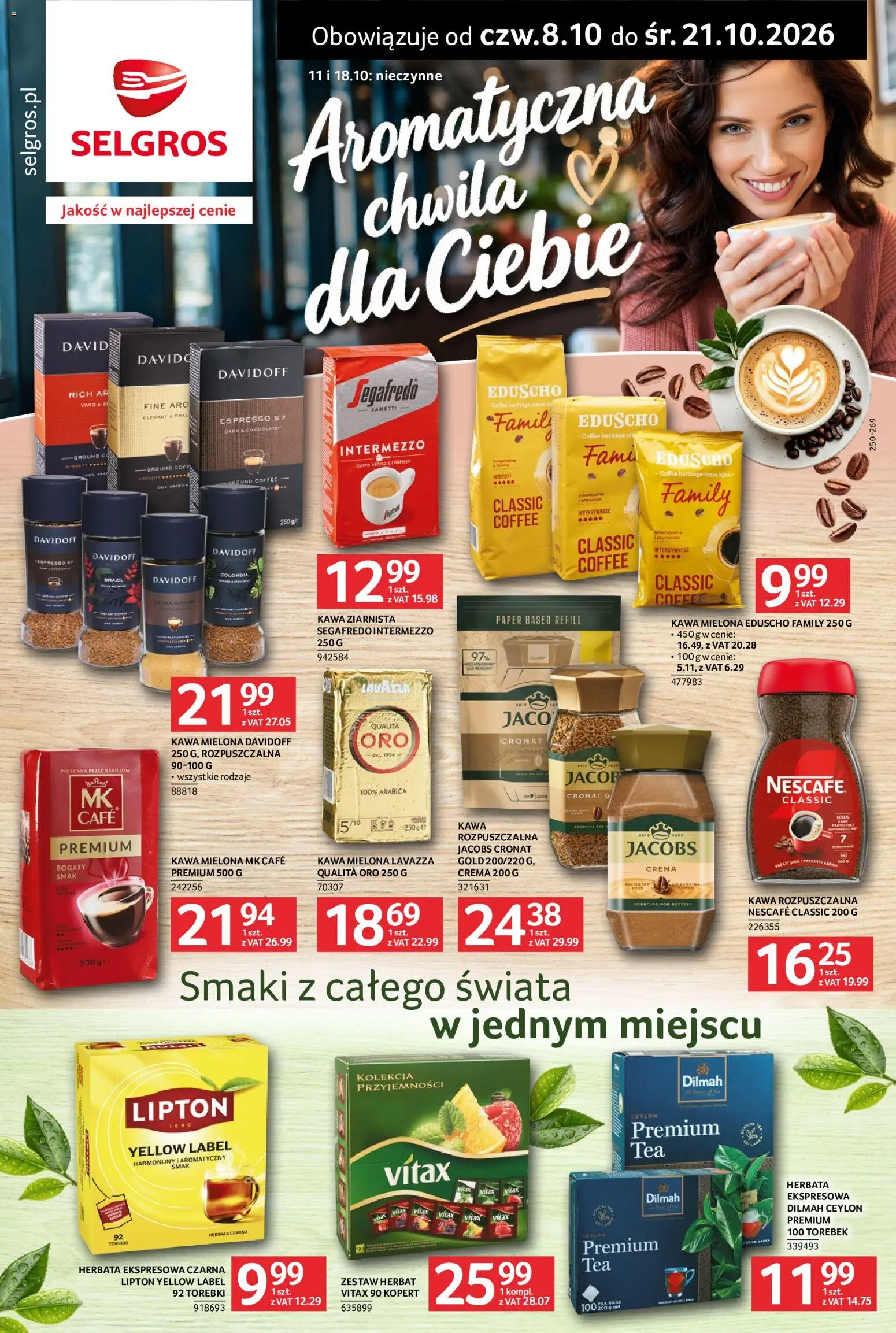 Selgros cash&carry gazetka - Kawa i herbata od 08.10.2026 | Strona: 1 | Produkty: Jacobs, Nescafe, Kawa rozpuszczalna, Torebki