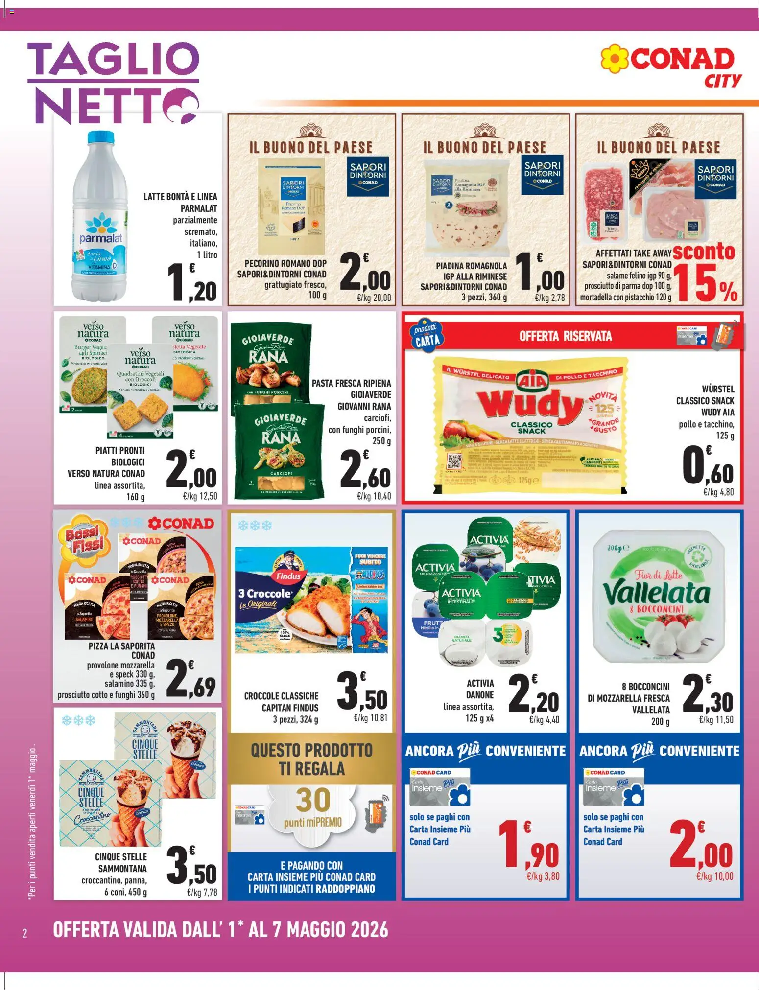 Volantino Conad del 01.05.2026 | Pagina: 2 | Prodotti: Provolone, Latte, Pasta, Mortadella