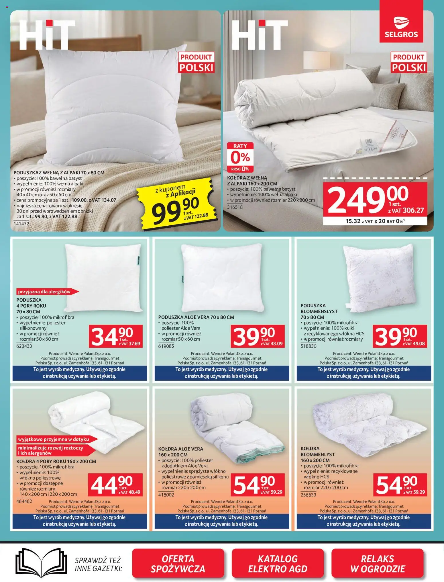 Selgros cash&carry gazetka - Oferta przemysłowa od 07.05.2026 | Strona: 21 | Produkty: Poduszka, Kołdra
