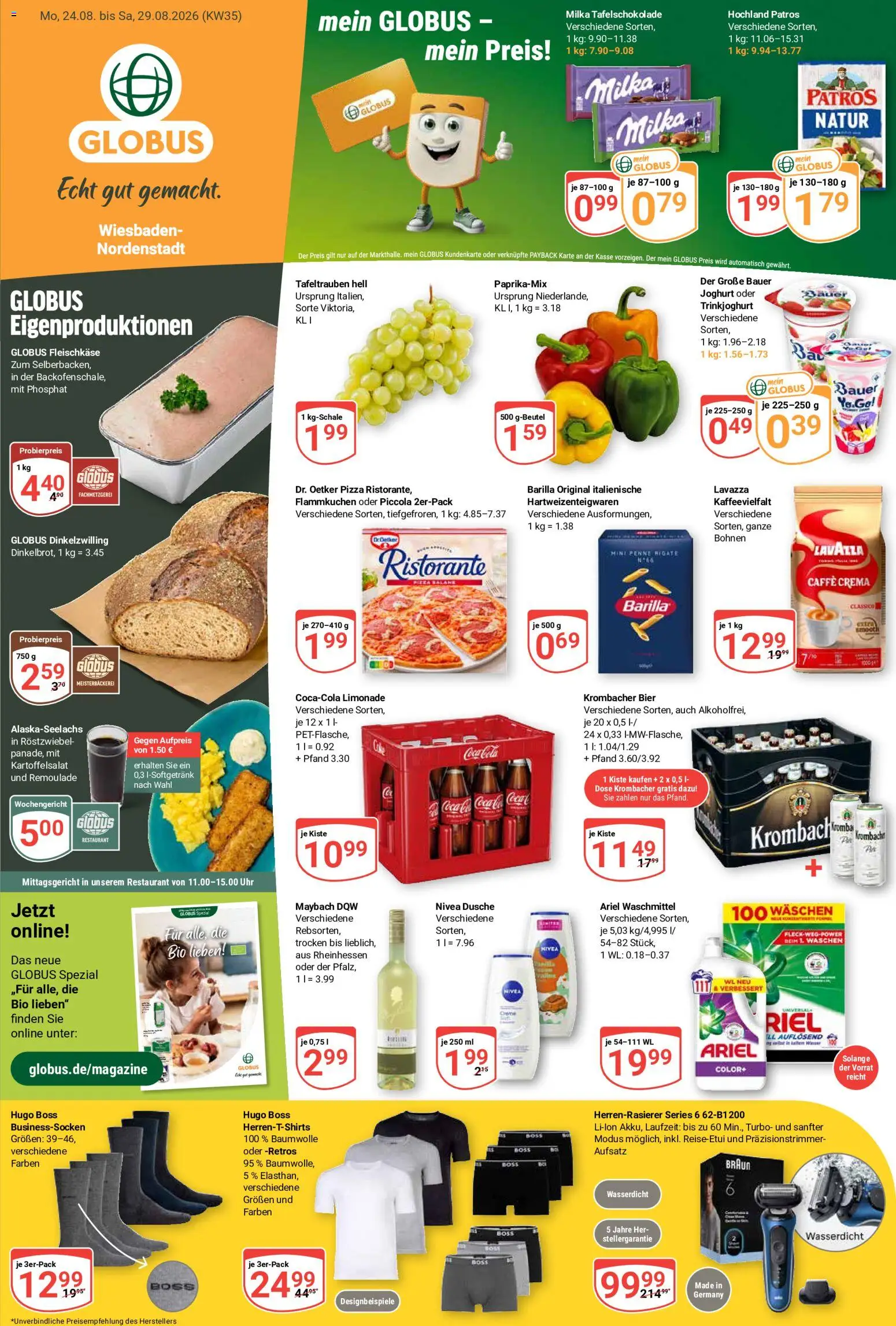 Globus Prospekt Wiesbaden-Nordenstadt – gültig ab 24.08.2026 | Seite: 3 | Produkte: Ristorante, Cola, Patros, Hugo