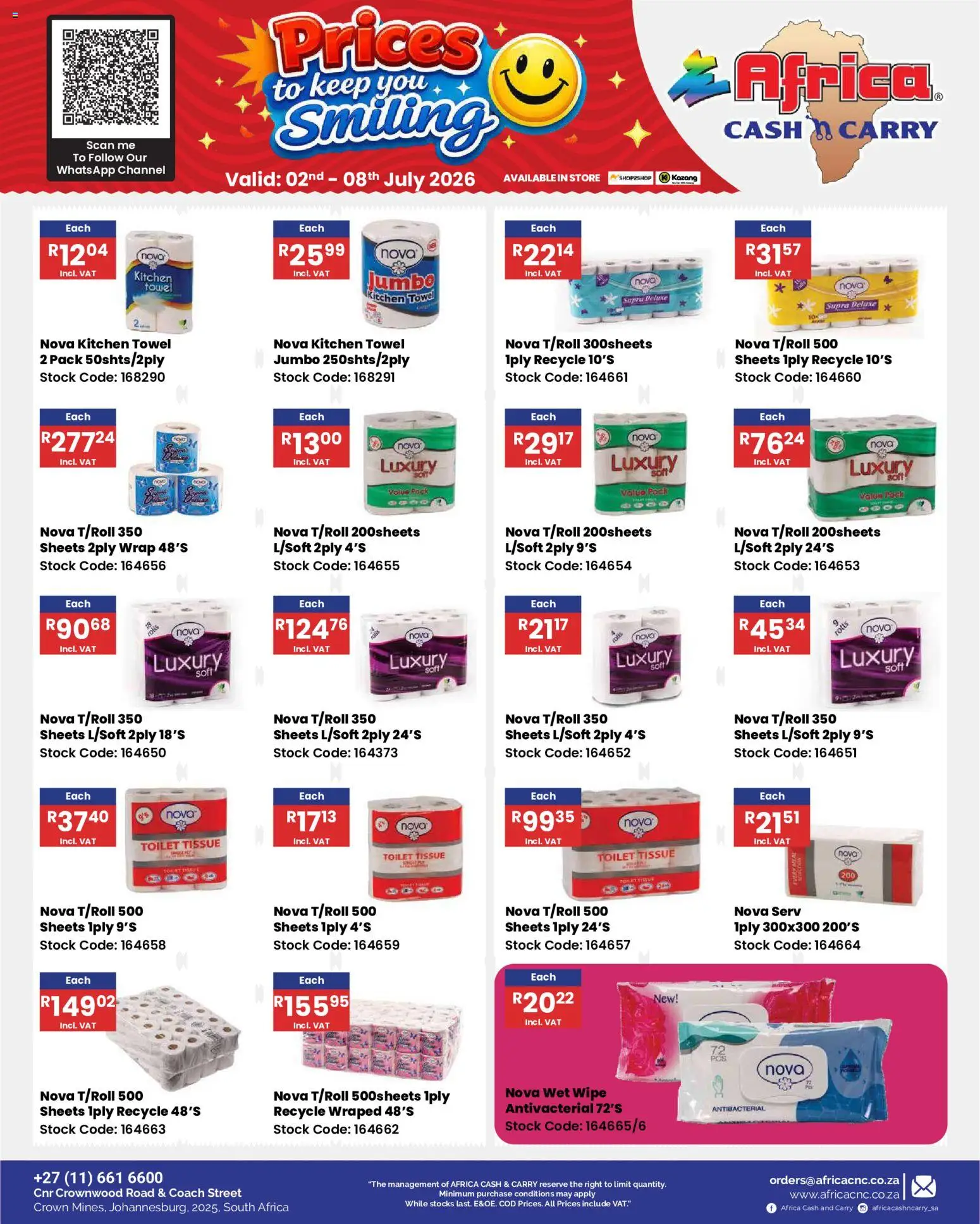 New Africa Cash & Carry catalogue – valid from 02/07/2026 | Page: 62 | Products: Toilet, Towel, Stock