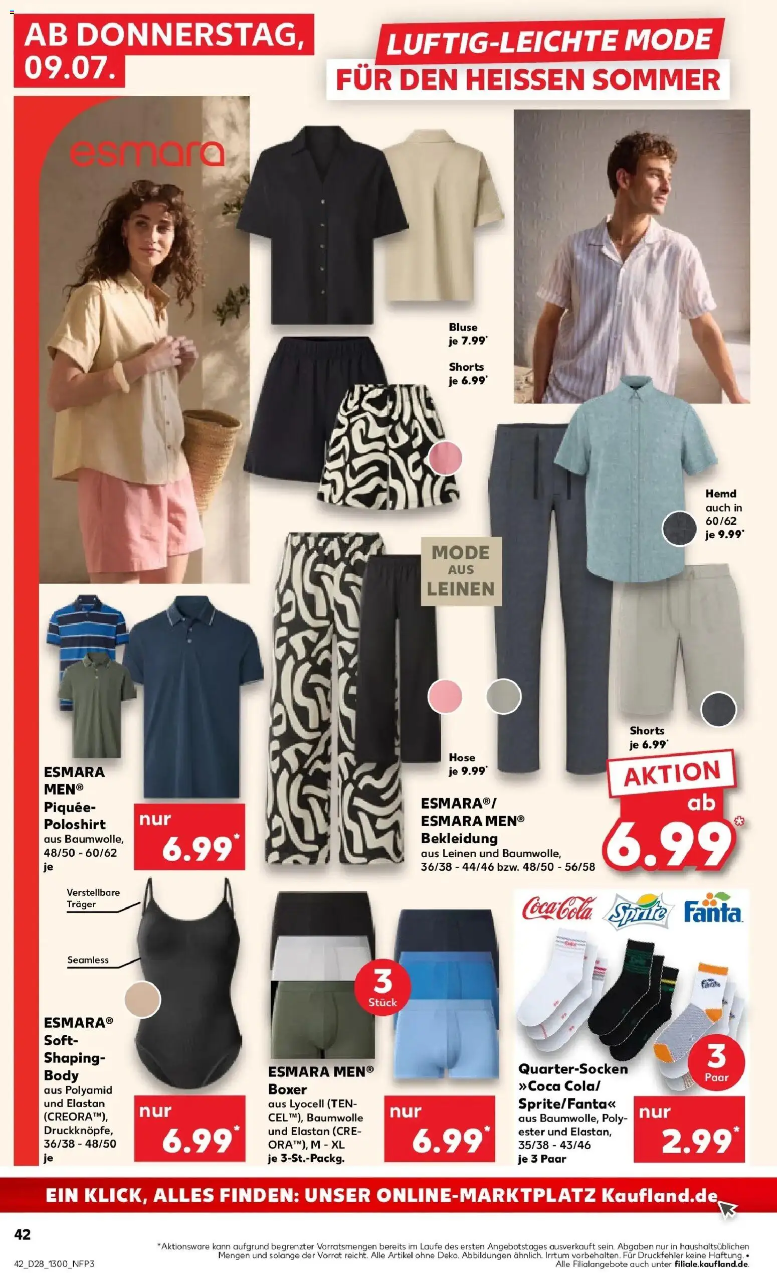 Kaufland Prospekt Pfullingen – gültig ab 09.07.2026 | Seite: 42 | Produkte: Poloshirt, Leinen Shorts, Hemd, Boxer