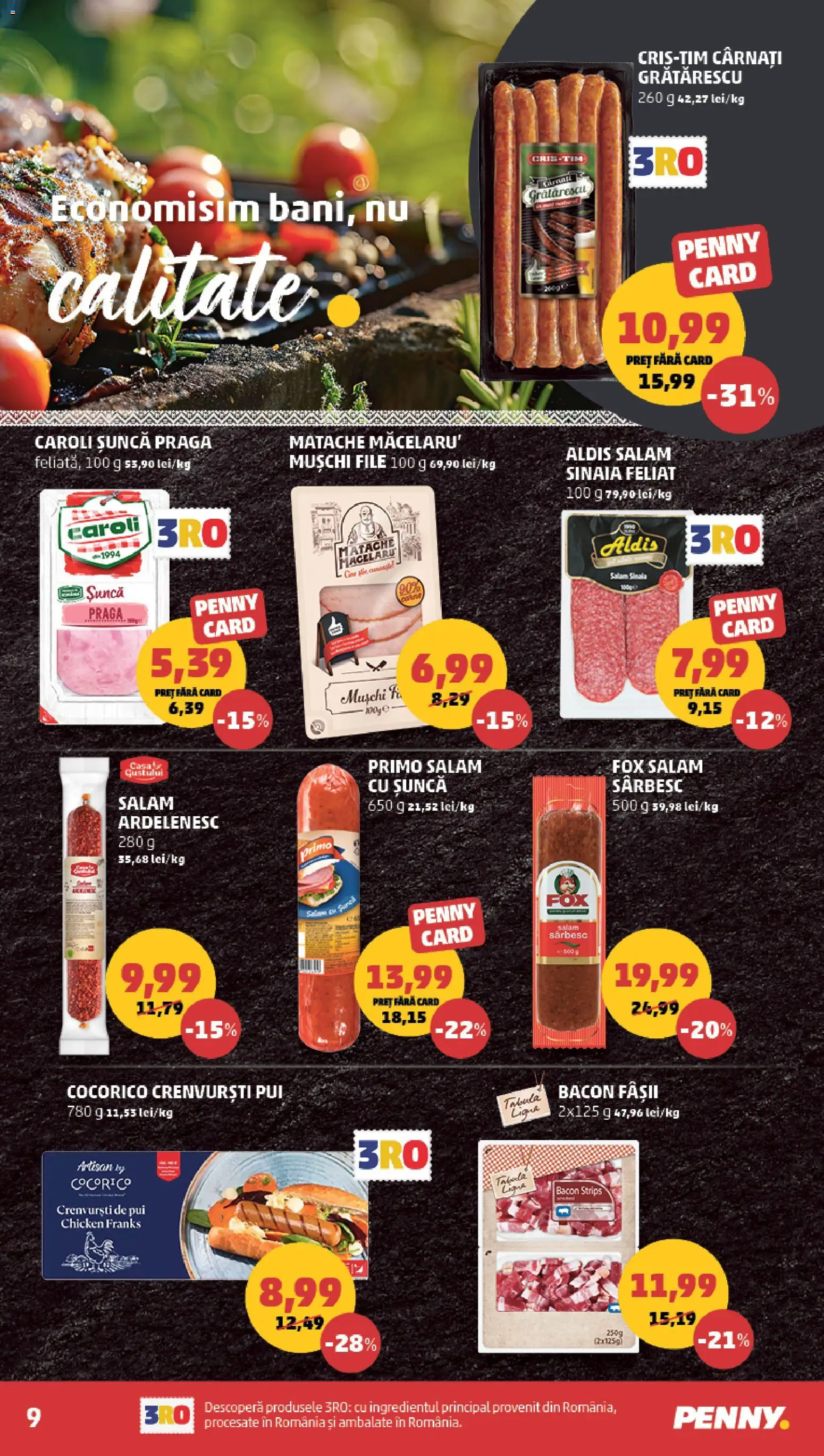 Noul catalog PENNY – valabil de la 24.06.2026 | Pagină: 9 | Produse: Hacıyatmaz Kedi Oyuncağı, Crenvurști, Bacon, Șuncă
