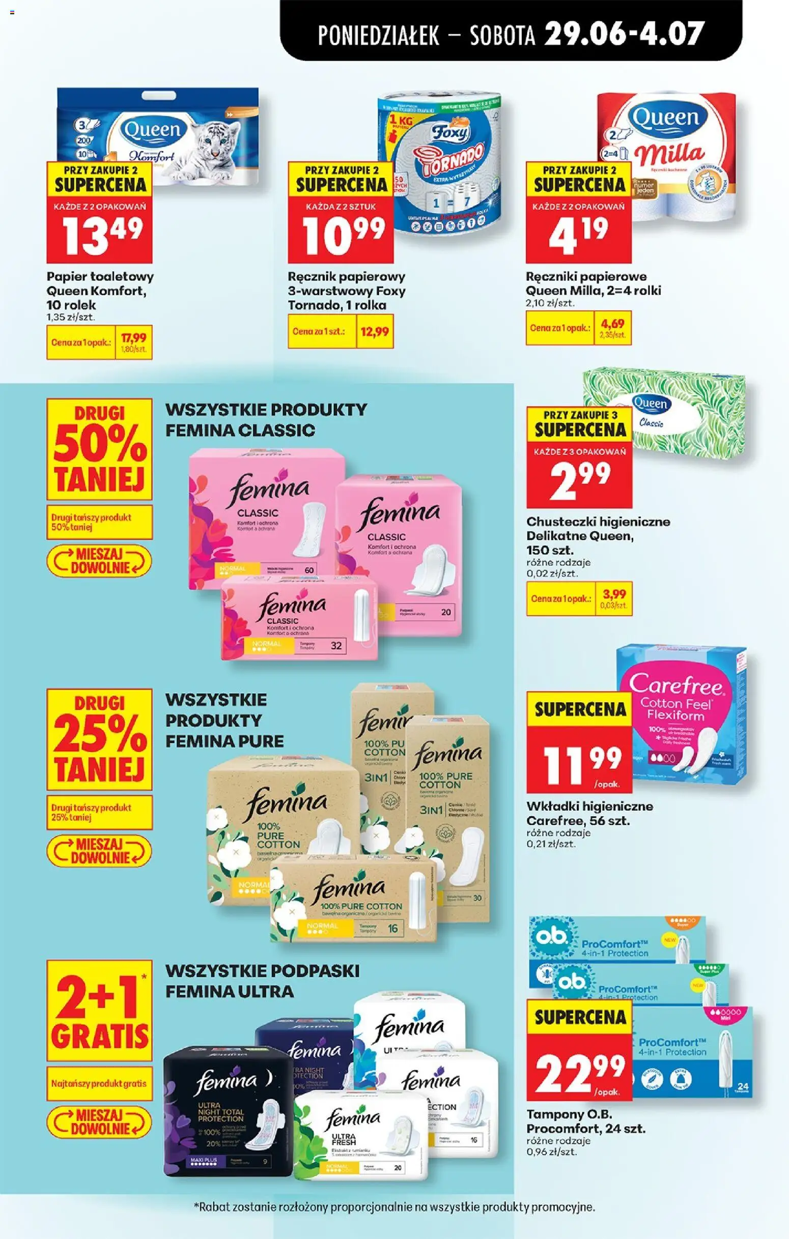 Biedronka gazetka od poniedziałku od 29.06.2026 | Strona: 71 | Produkty: Rolki, Chusteczki higieniczne, Wkładki higieniczne, Podpaski femina
