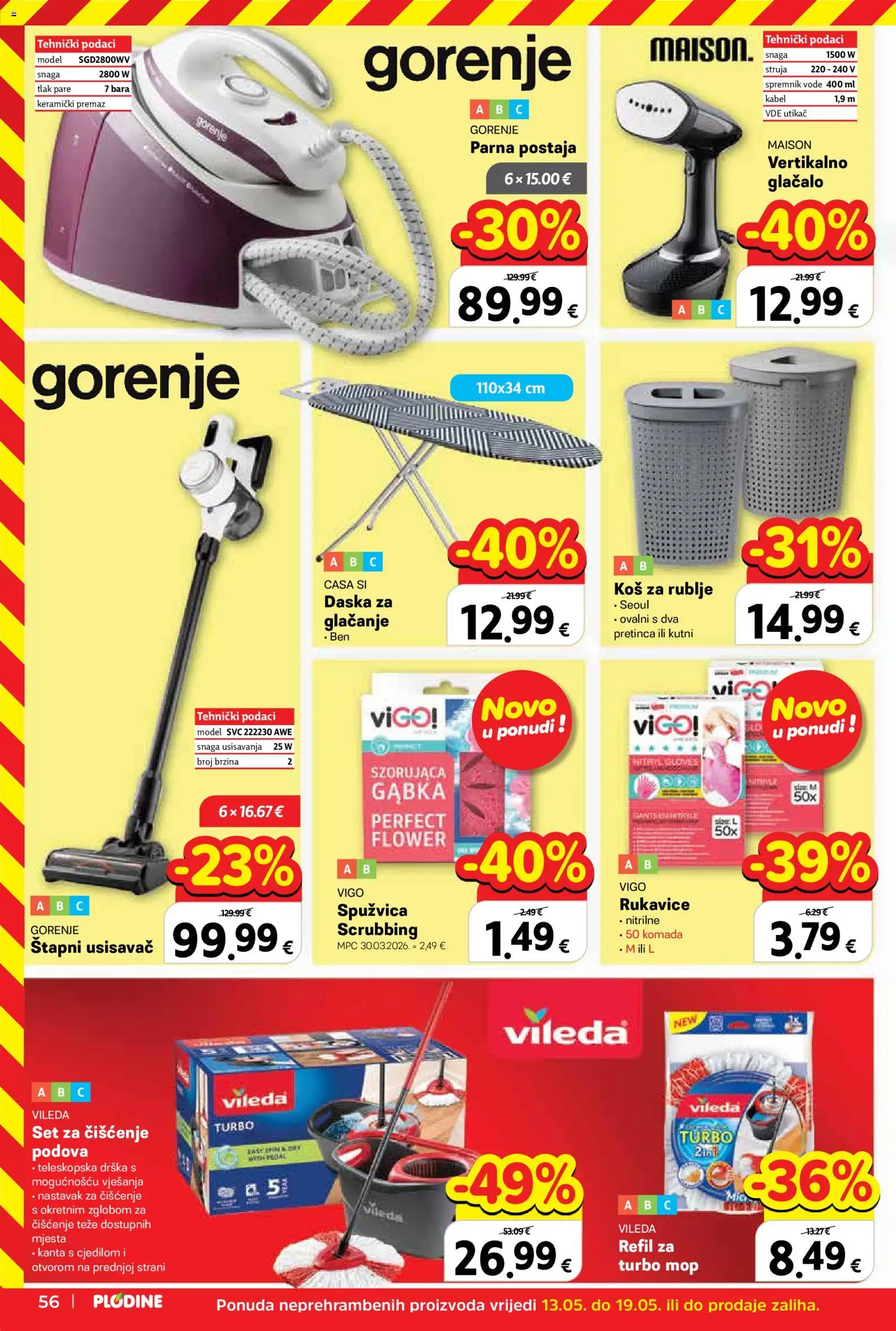 Plodine katalog | vrijedi od 13.05.2026 | Stranica: 56 | Proizvodi: Usisavač, Parna postaja, Kanta s cjedilom, Rukavice