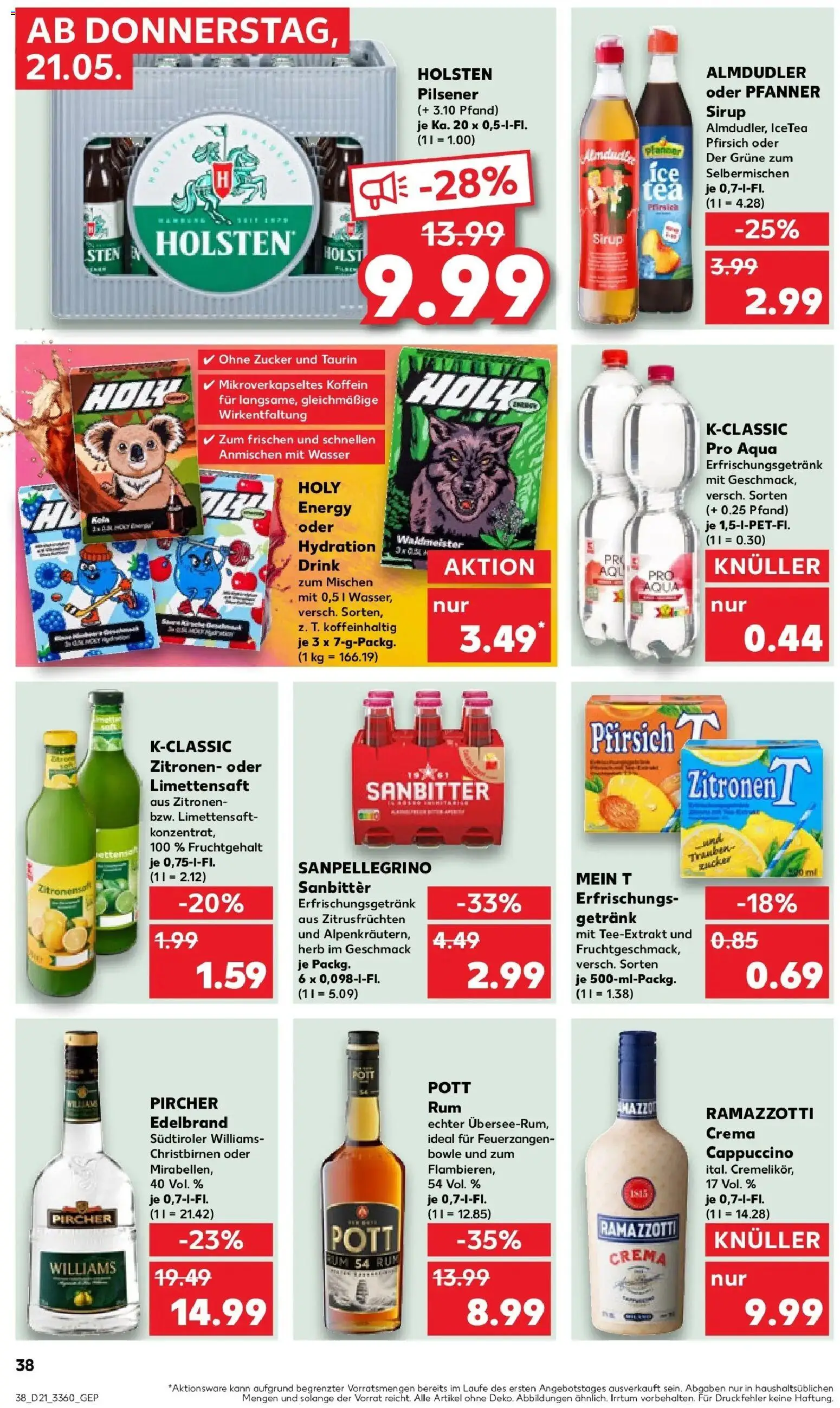 Kaufland Prospekt Gardelegen – gültig ab 21.05.2026 | Seite: 38 | Produkte: Energy, Ramazzotti crema, Holsten, Pfirsich