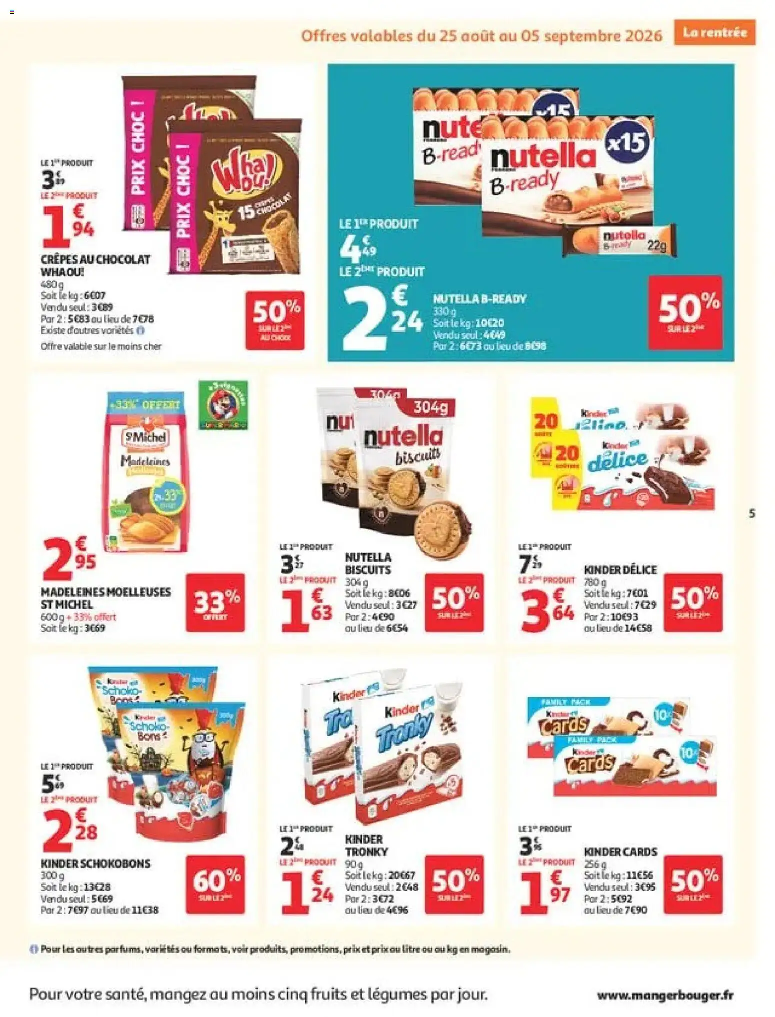 {H1} | Page: 5 | Produits: Nutella biscuits, Kinder Cards, Chocolat, Biscuits