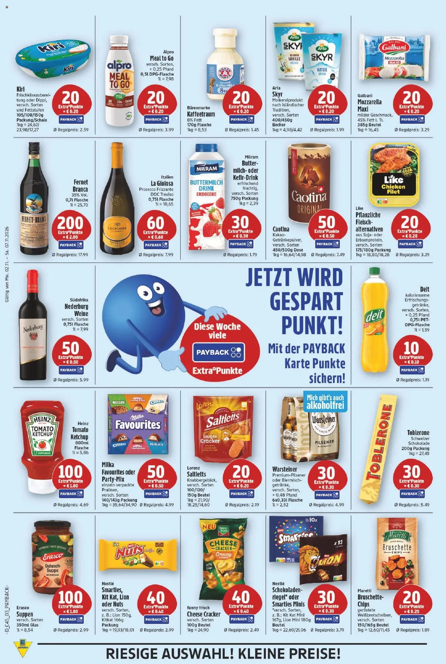 E center Prospekt – gültig ab 02.11.2026 | Seite: 34 | Produkte: Buttermilch, Mozzarella, Alpro, Warsteiner