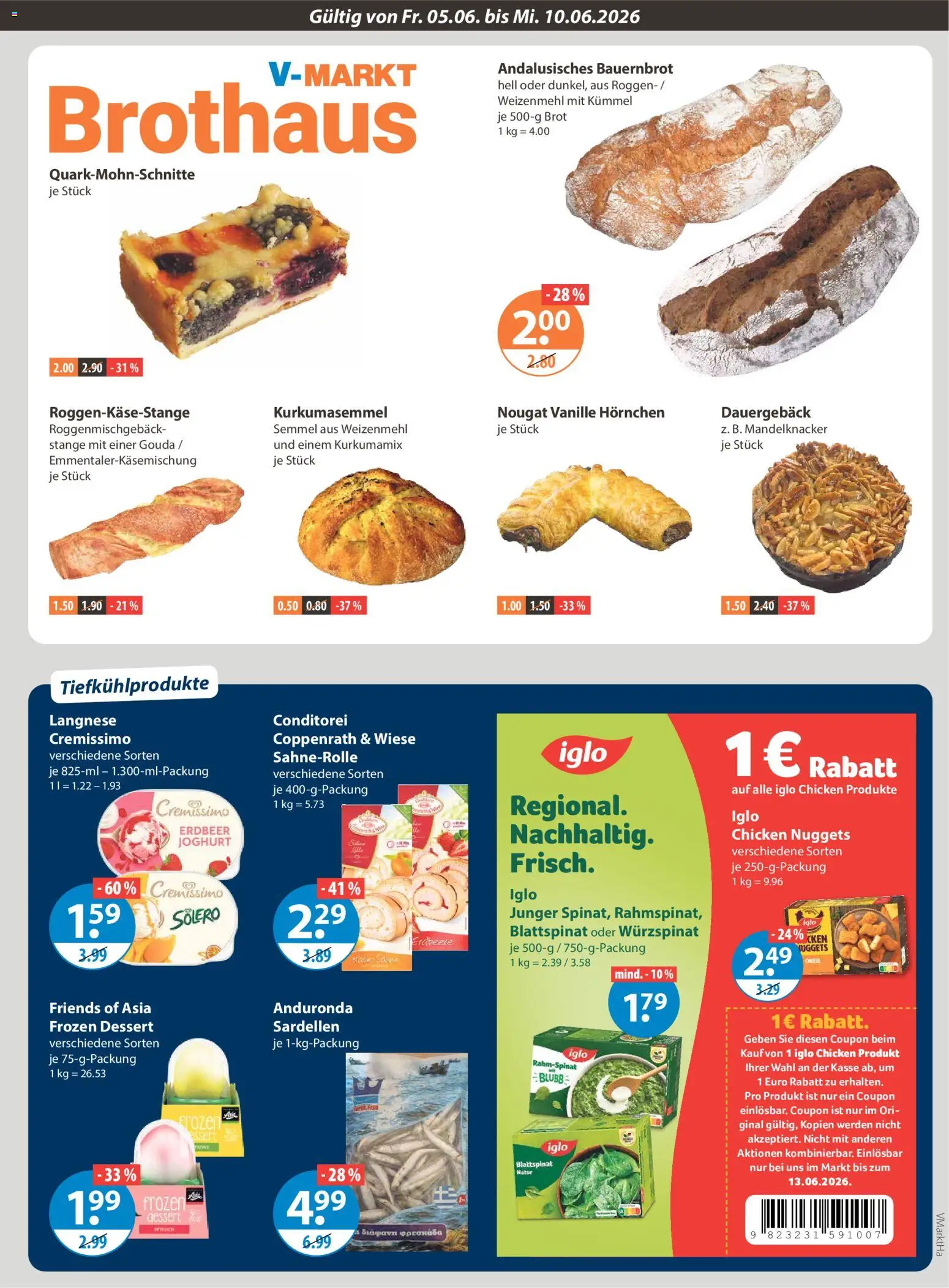 V-Markt Angebote – gültig ab 05.06.2026 | Seite: 5 | Produkte: Joghurt, Iglo, Pfirsich, Brot