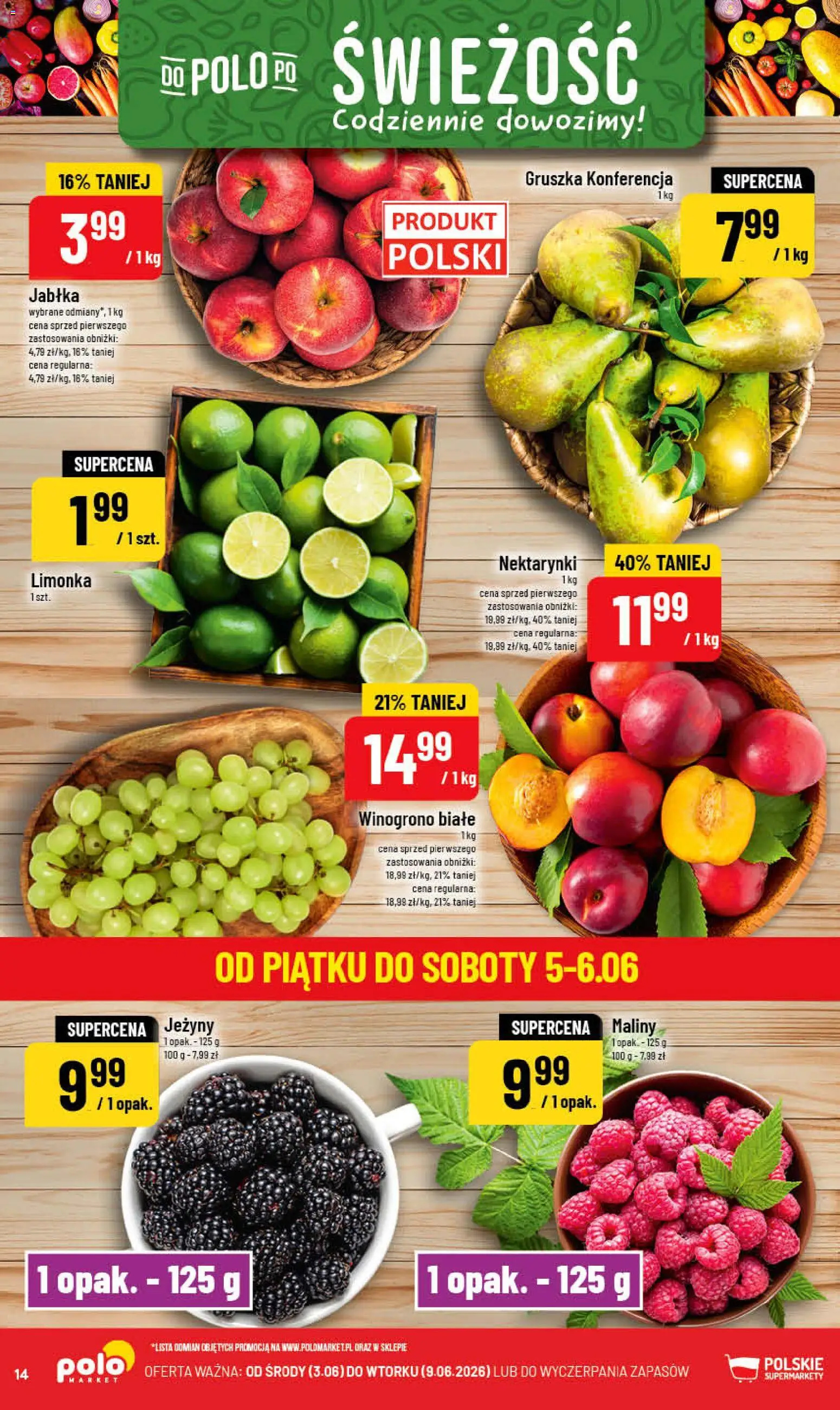 POLOmarket gazetka od 03.06.2026 | Strona: 14 | Produkty: Gruszka, Maliny, Jeżyny, Jabłka