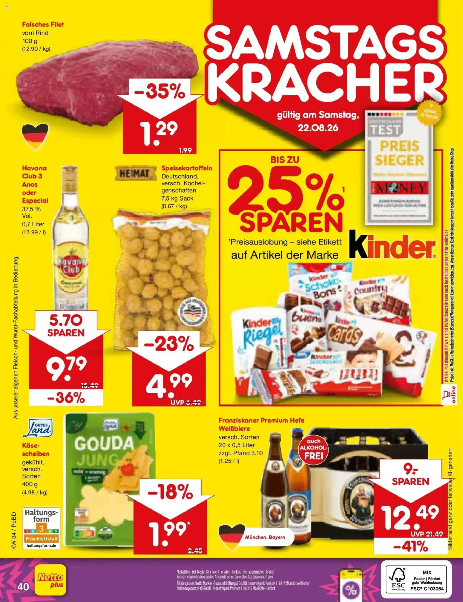 Netto Marken-Discount Prospekt Selb – gültig ab 17.08.2026 | Seite: 62 | Produkte: Franziskaner, Gouda, Kinder bueno, Alkohol
