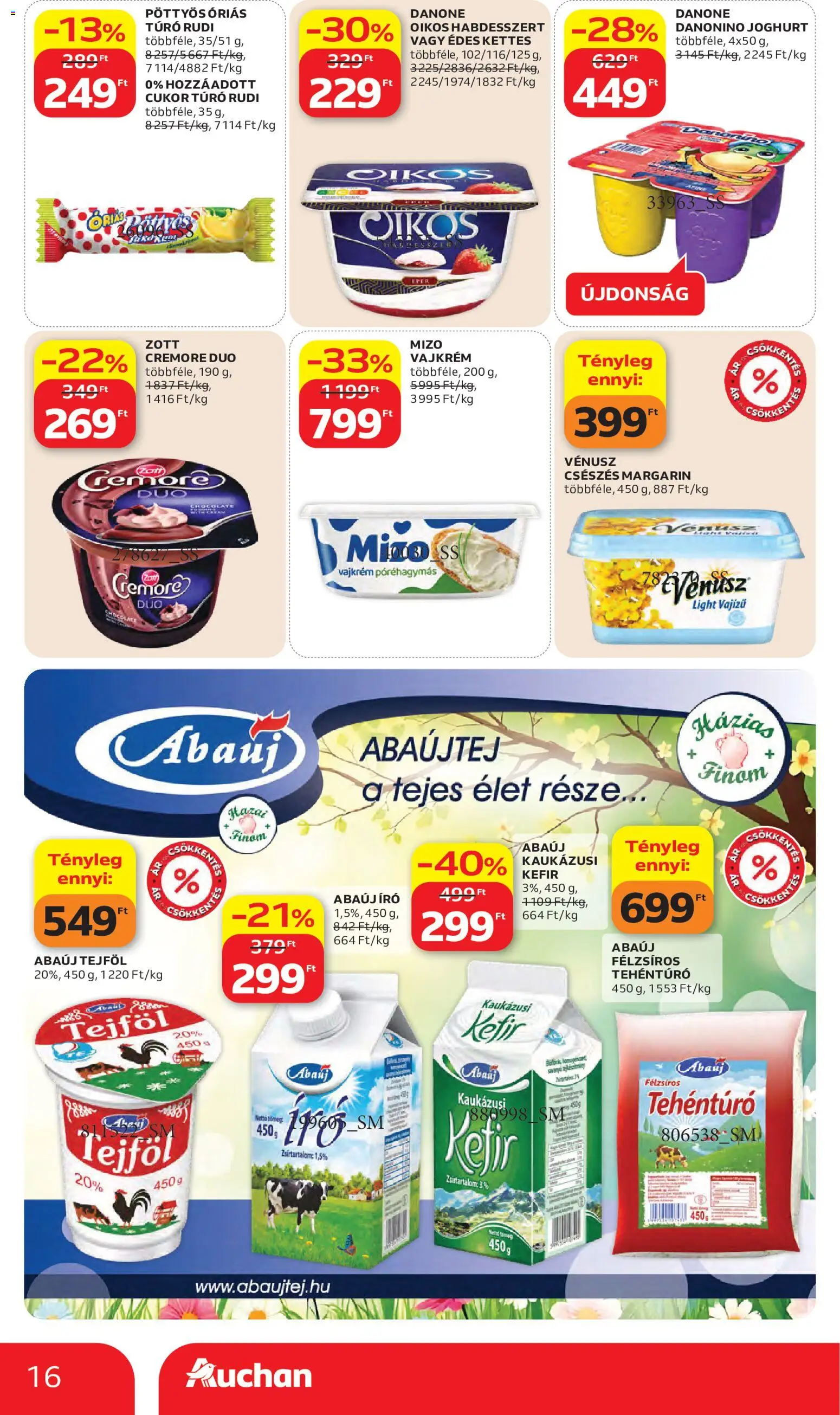 Auchan akciós ujság - amely érvényes a következő dátumtól: 28.05.2026 | Oldal: 16 | Termékek: Kefir, Túró rudi, Tejföl, Eper