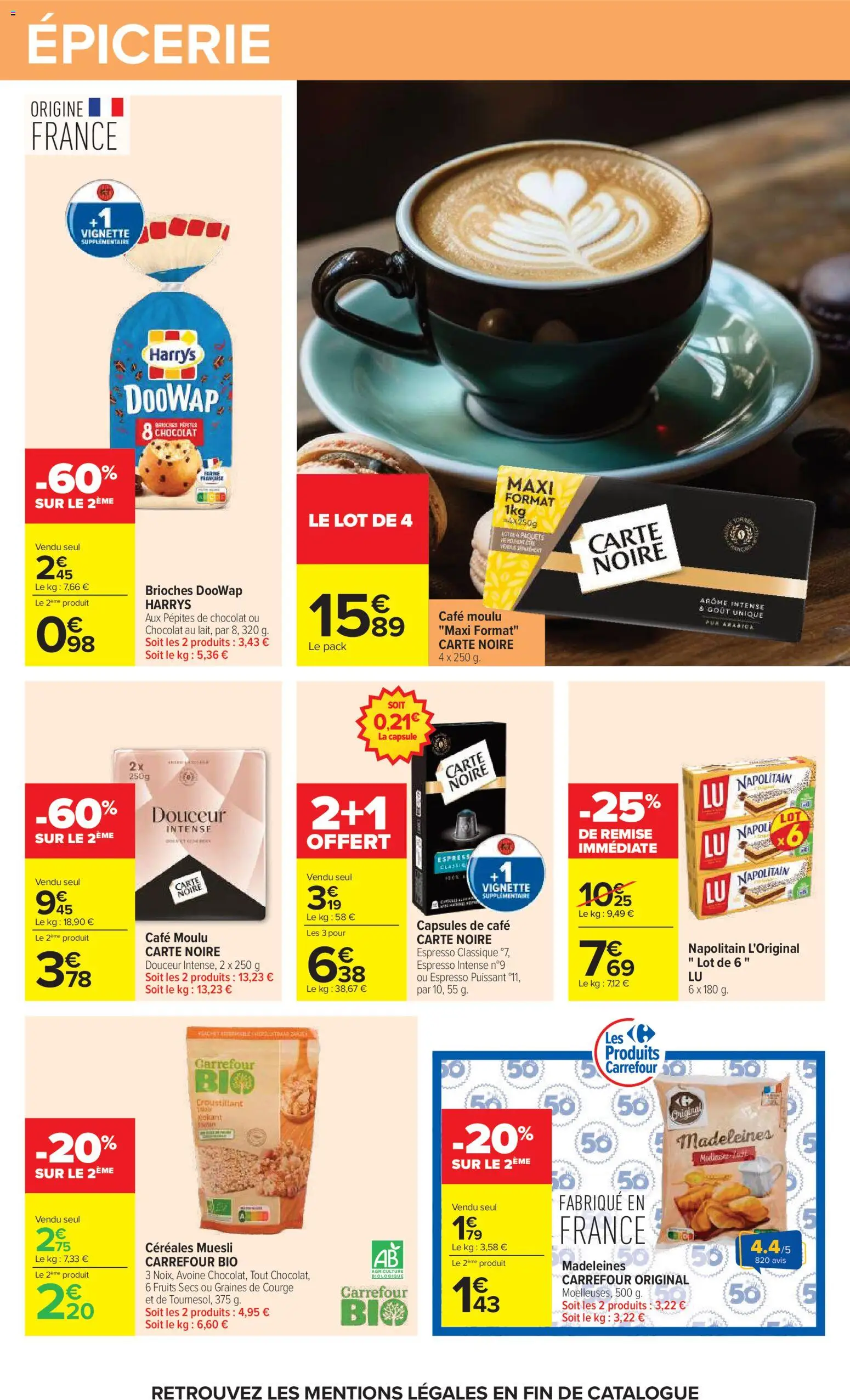 {H1} | Page: 38 | Produits: Madeleines, Portes, Café, Carte Noire