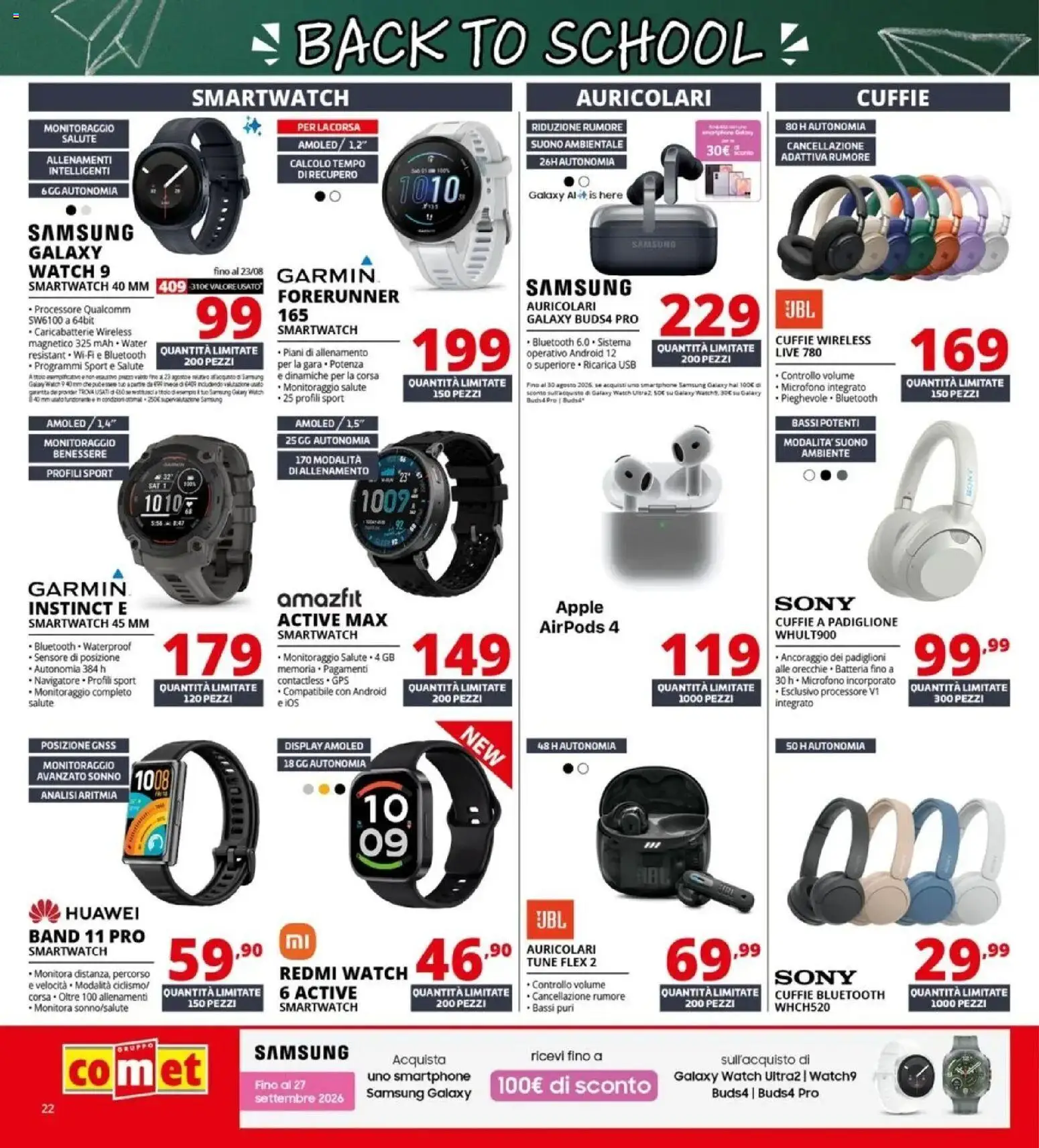 Nuovo Comet volantino Back to school dal 20/08/2026 > offerte anteprima 🛍️ | Pagina: 22 | Prodotti: Auricolari, Samsung Galaxy, Airpods, Caricabatterie