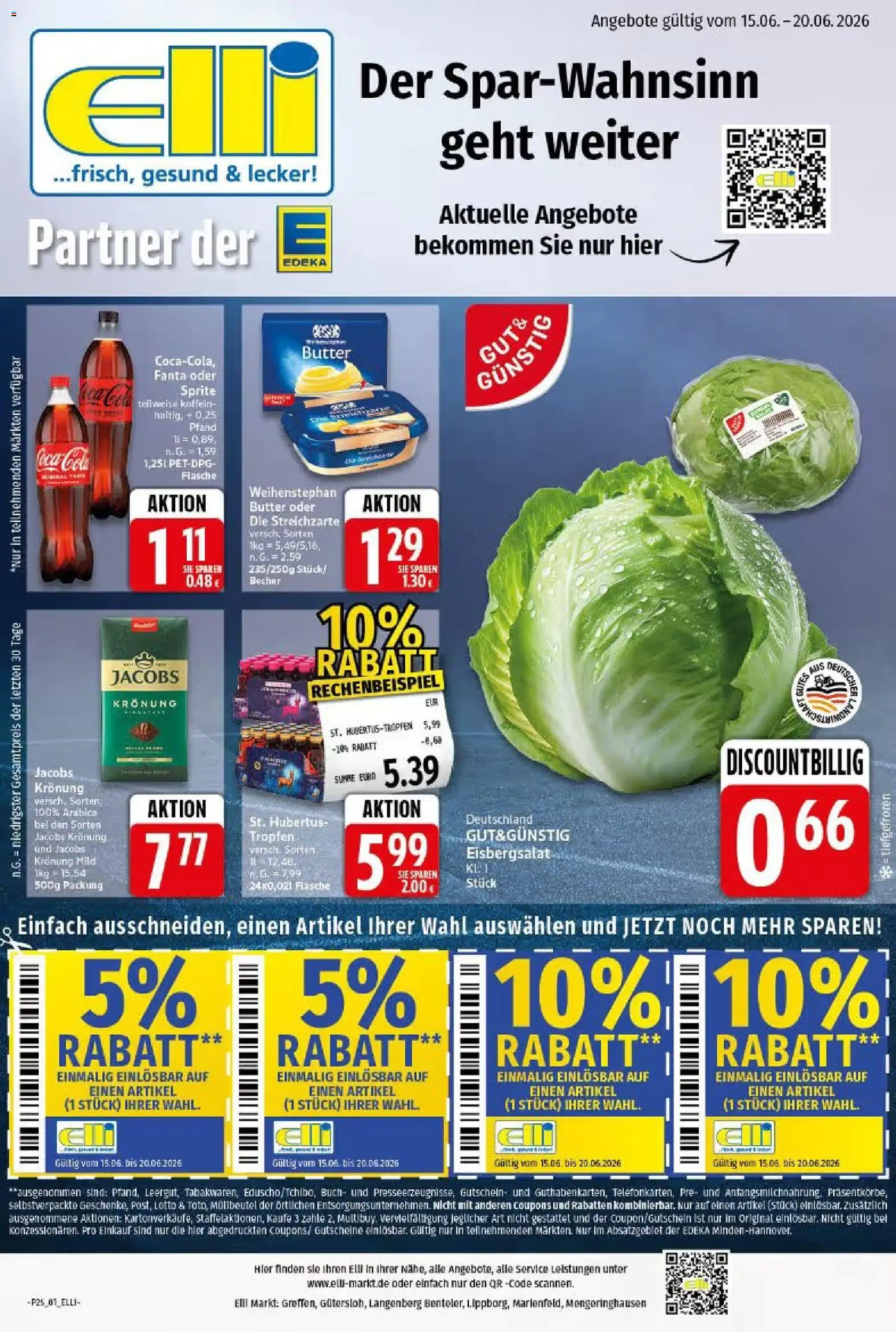 Elli Markt Prospekt Langenberg – gültig ab 15.06.2026 | Seite: 1 | Produkte: Coca cola, Cola, Butter, Weihenstephan butter