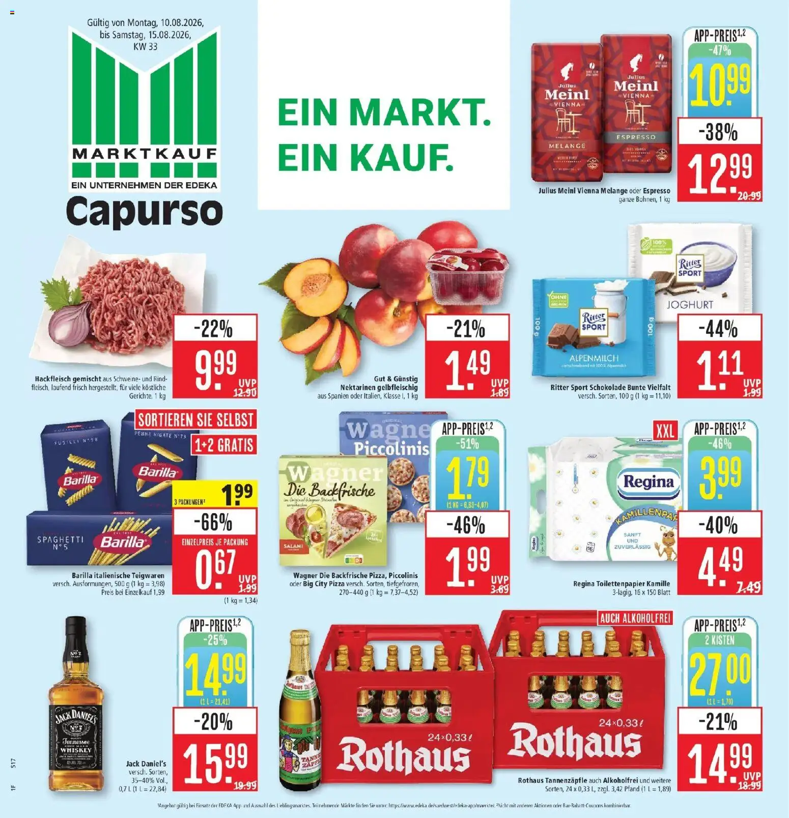 Marktkauf Prospekt Schorndorf (ab 10.08.2026) » Angebote online | Seite: 1 | Produkte: Schokolade, Pizza, Whiskey, Hackfleisch