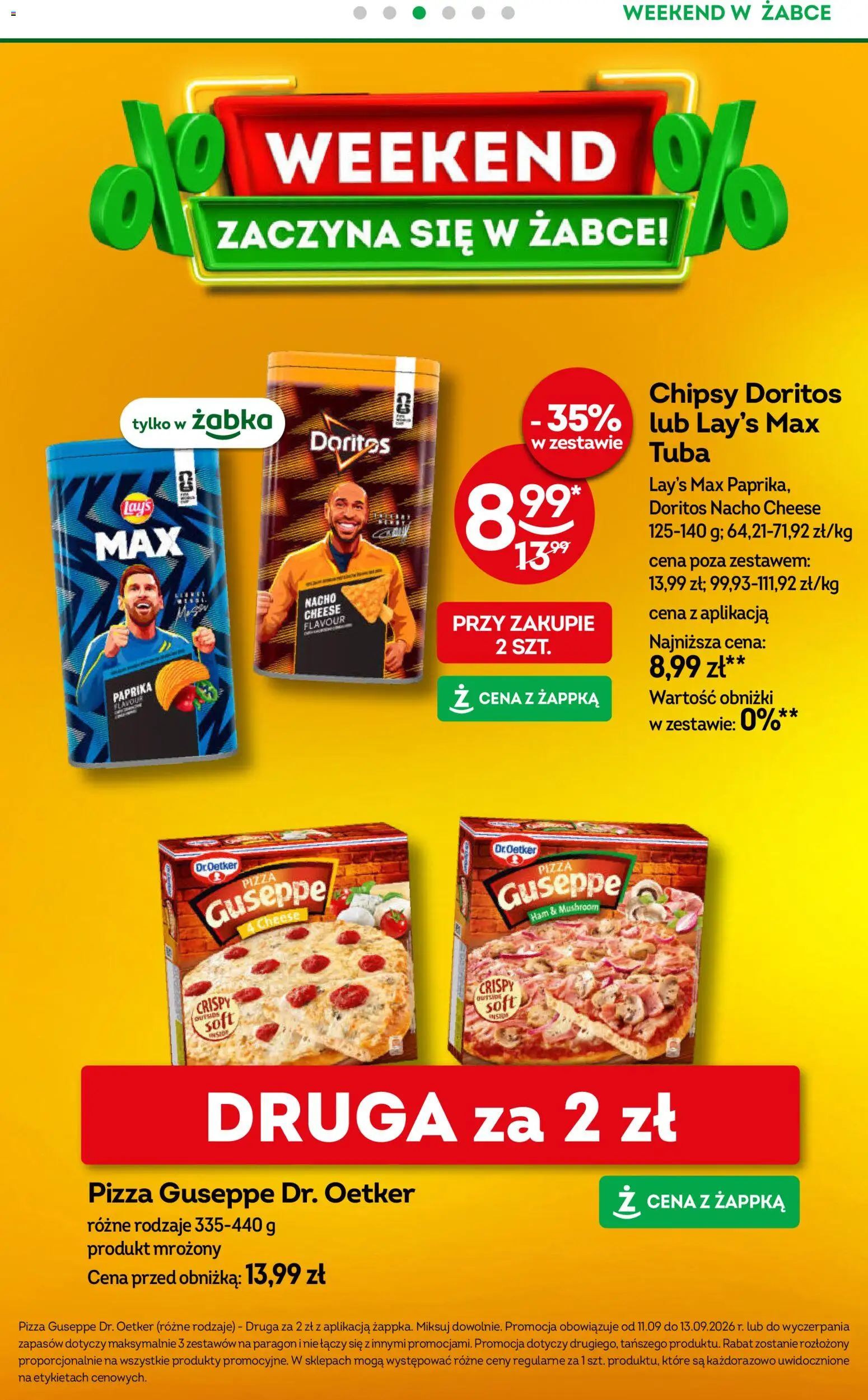 Żabka gazetka - Weekendowe promocje od 11.09.2026 | Strona: 4 | Produkty: Chipsy, Pizza guseppe, Doritos, Pizza