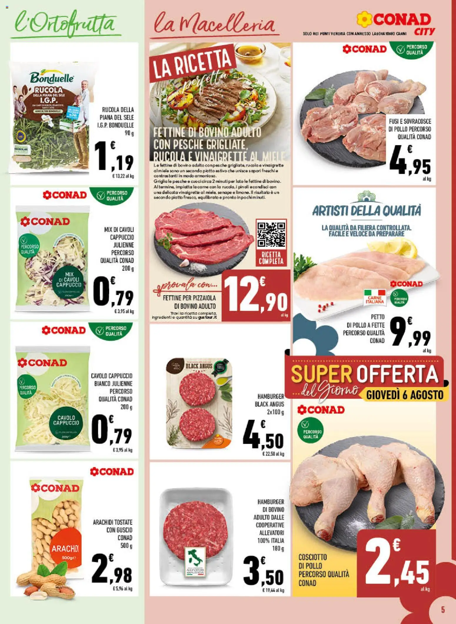 Volantino Conad del 29/07/2026 | Pagina: 5 | Prodotti: Petto di Pollo, Rucola, Cavolo, Cappuccio