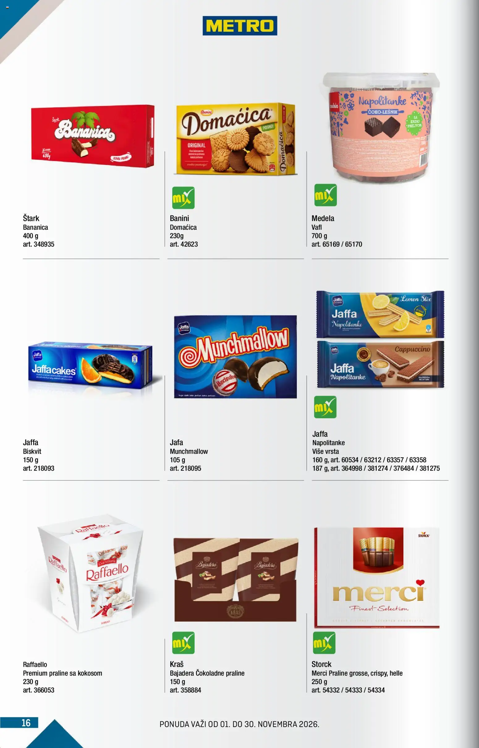 Metro katalog - važi od 01.11.2026 | Strana: 16 | Proizvode: Munchmallow, Raffaello, Merci, Napolitanke