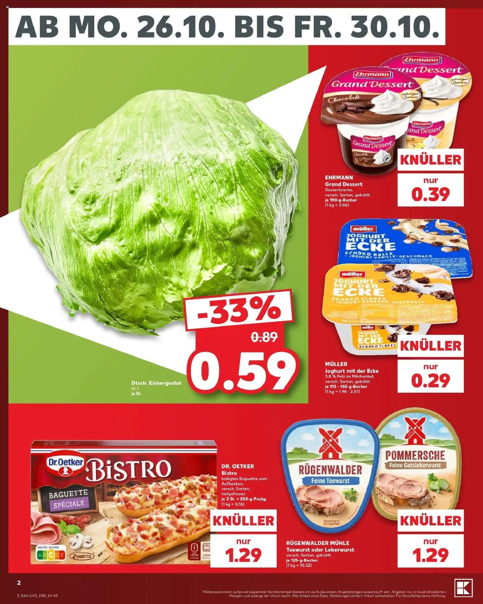 Prospekt Kaufland ab 26.10.2026 » Angebote Online zum Blättern | Seite: 6 | Produkte: Mühle, Ehrmann grand dessert, Bananen, Eisbergsalat