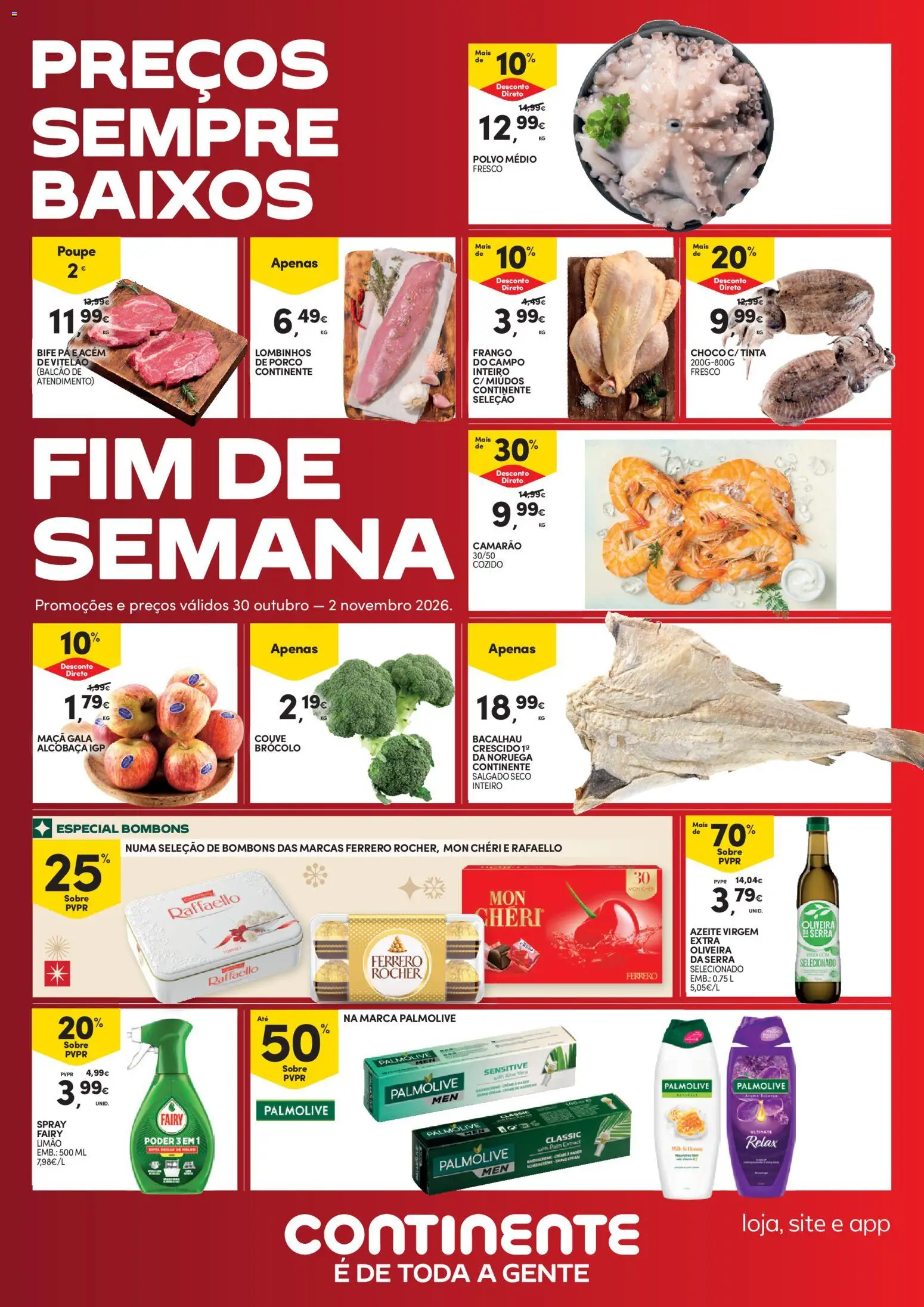 Continente Fim de Semana │ válido de 30/10/2026 | Página: 1 | Produtos: Azeite, Bacalhau, Maça, Bife