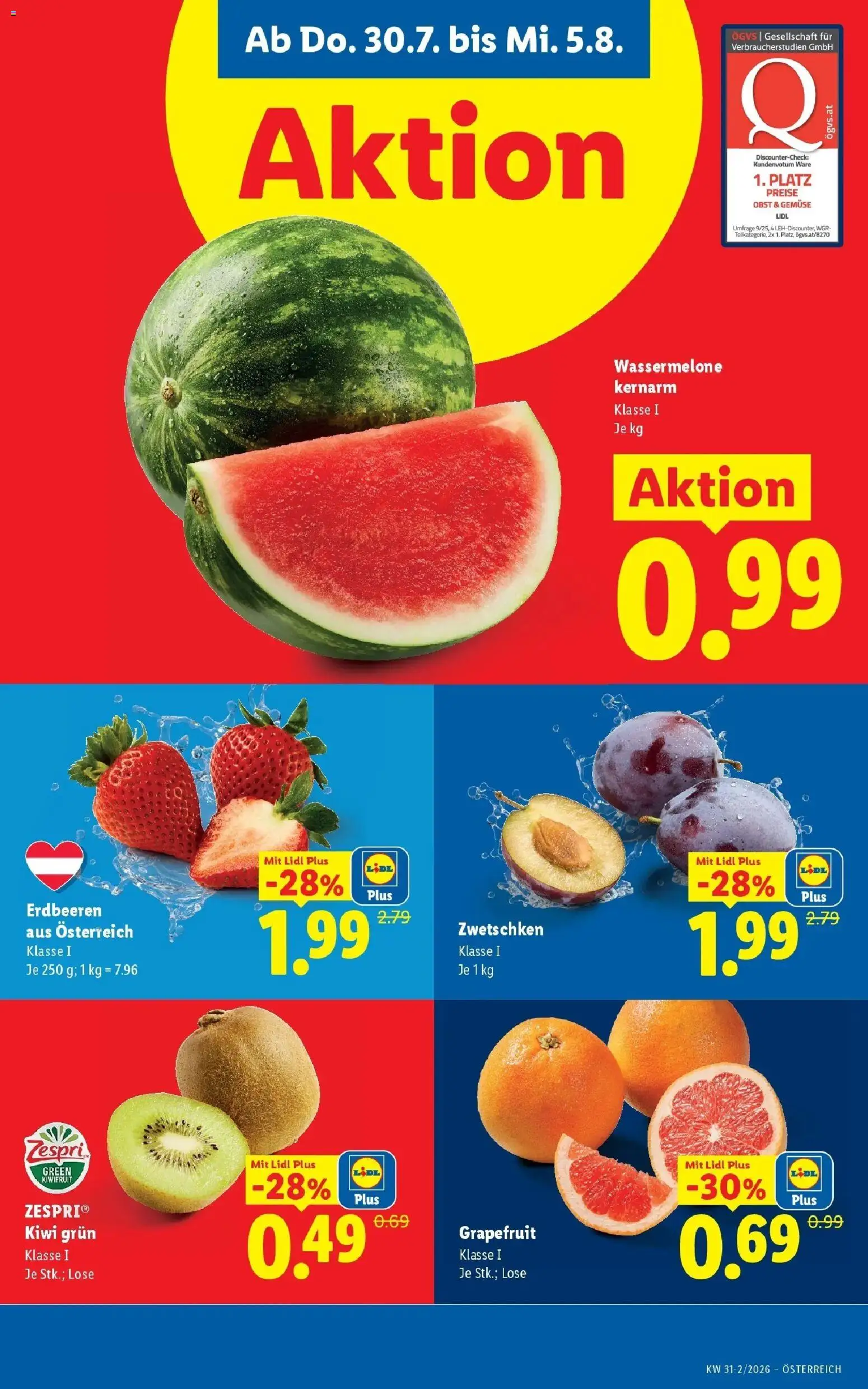 Lidl Flugblatt - Wien, Langenzersdorf, Zwettl gültig ab 30.07.2026 | Seite: 5 | Produkte: Erdbeeren, Grapefruit, Gemüse, Obst