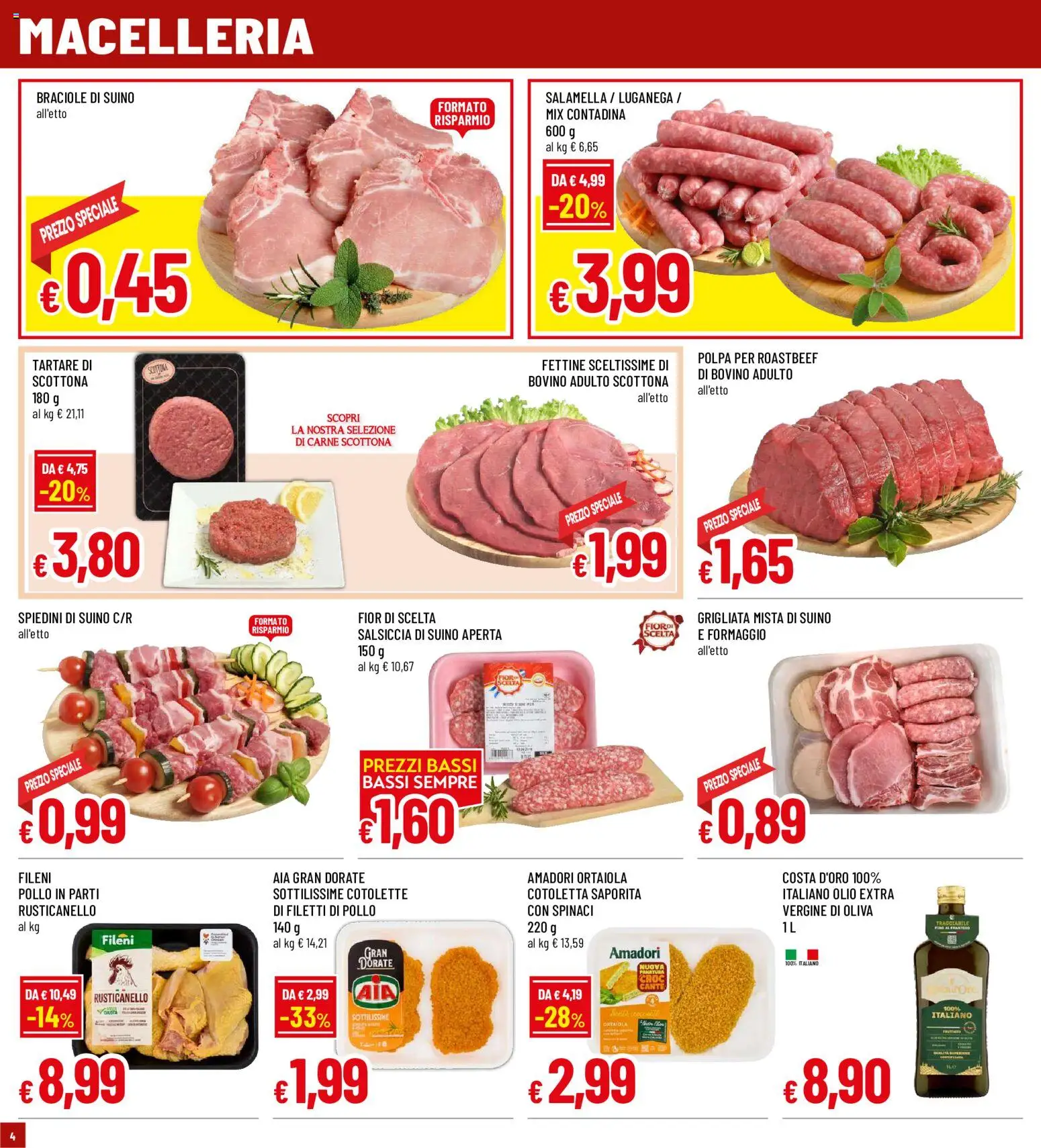 Volantino Famila del 21.05.2026 | Pagina: 4 | Prodotti: Salamella, Pollo, Olio, Spinaci