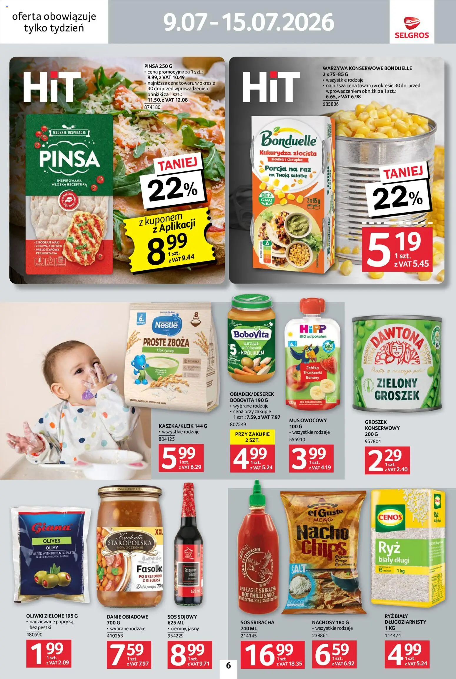 Selgros cash&carry gazetka - Jeszcze więcej super promocji od 09.07.2026 | Strona: 6 | Produkty: Kiełbasa, Groszek, Banany, Sos sriracha