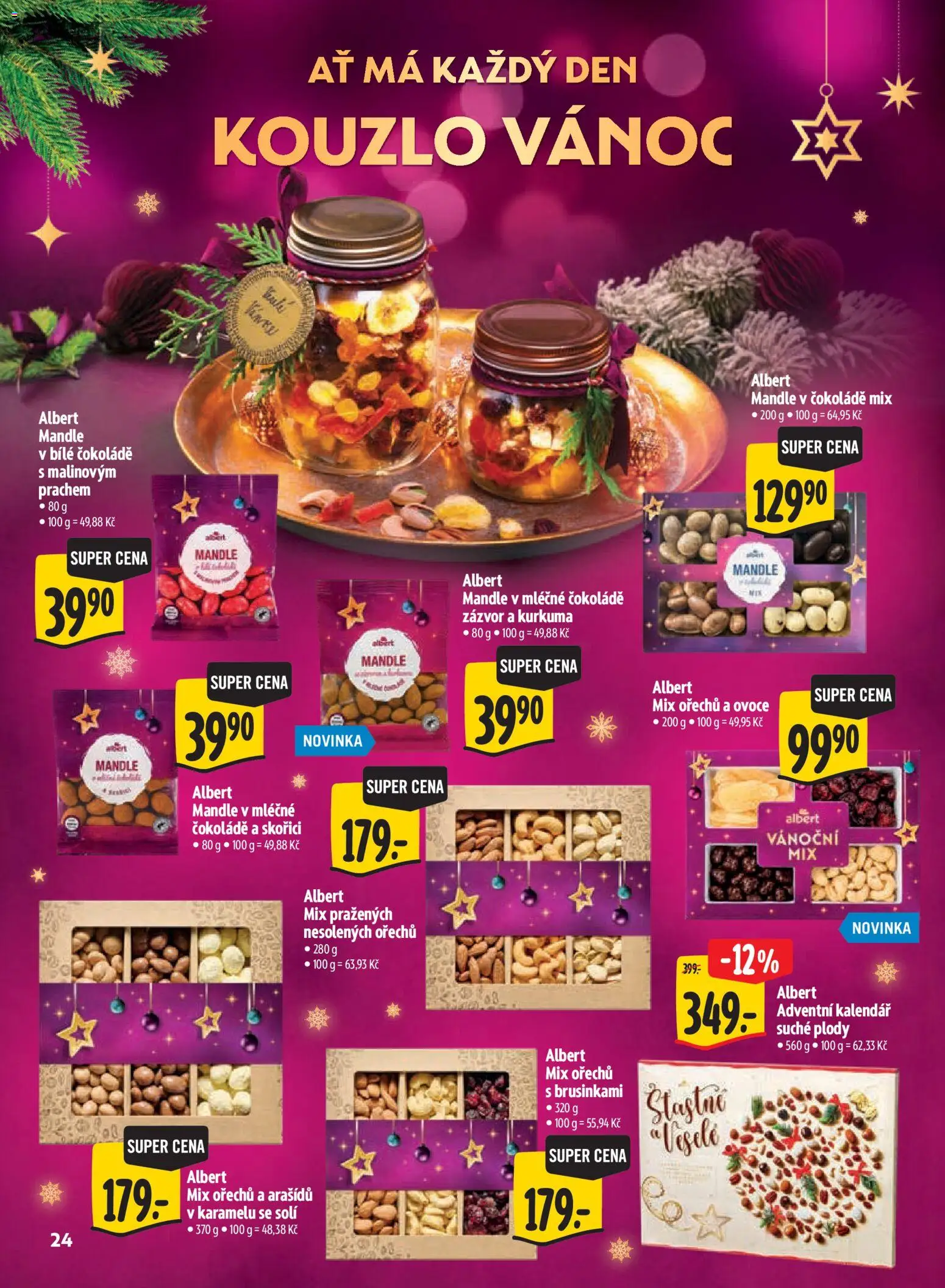 Albert leták - Hypermarket Kouzlo Vánoc od 29.10.2026 | Strana: 24 | Produkty: Mix ořechů, Adventní kalendář, Mandle, Zázvor