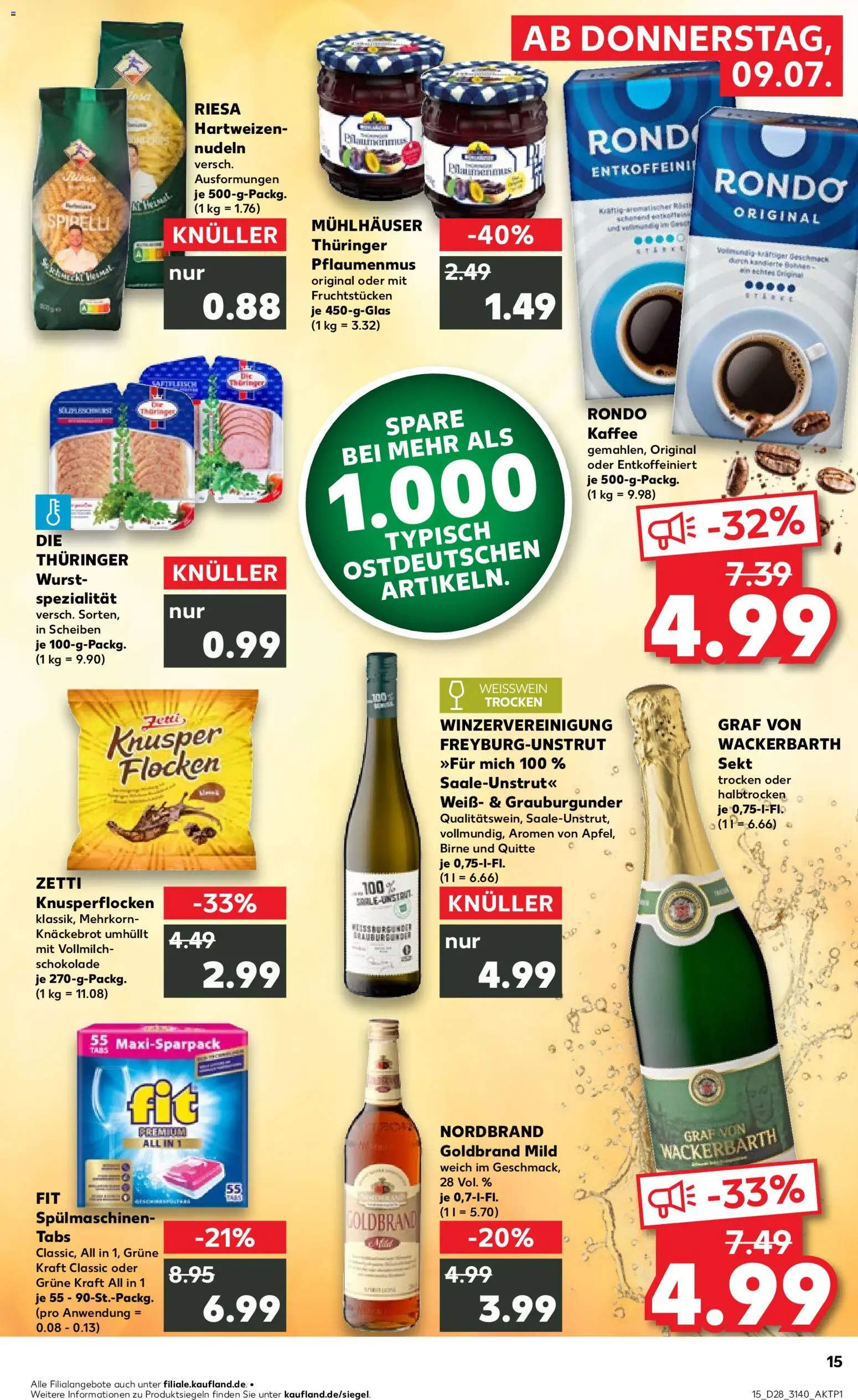 Kaufland Prospekt Leipzig – gültig ab 09.07.2026 | Seite: 15 | Produkte: Sekt, Weißwein trocken, Birne, Nudeln