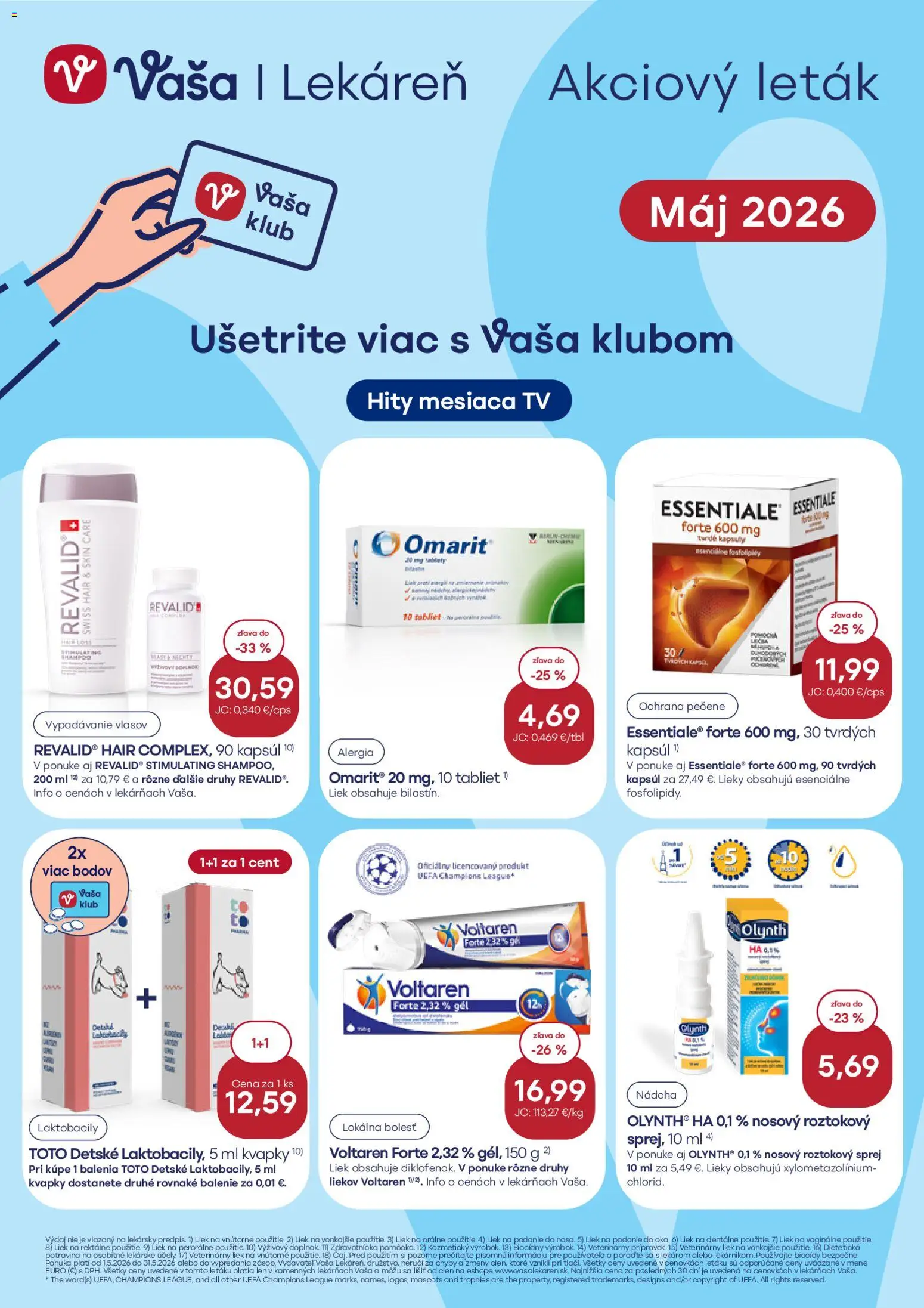 Nové Vaša lekáreň akcie – leták je platný od 01.05.2026 | Strana: 1 | Produkty: Tv, Voltaren