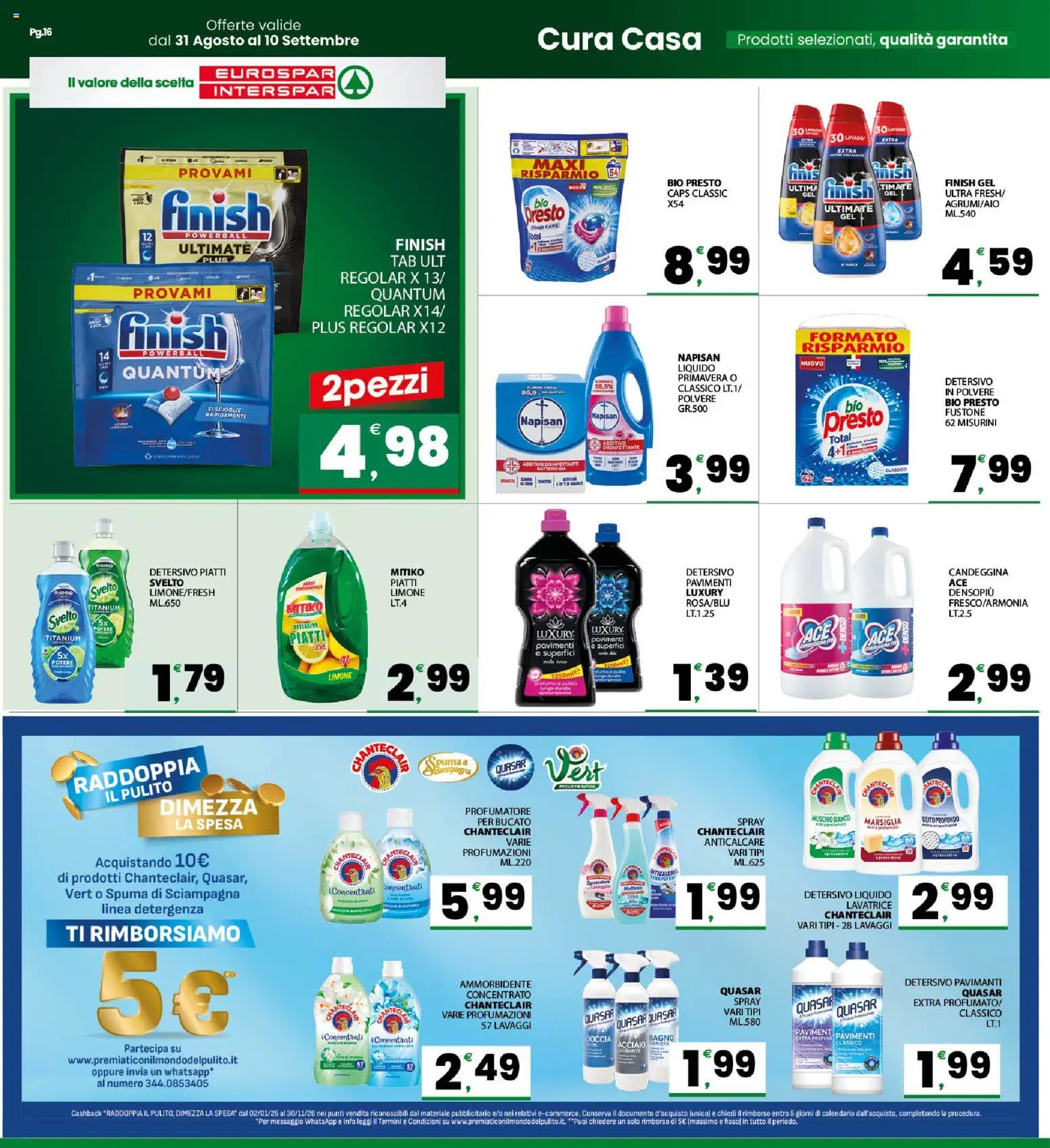 Volantino Eurospar del 31/08/2026 | Pagina: 16 | Prodotti: Ammorbidente, Candeggina, Profumi, Bagno