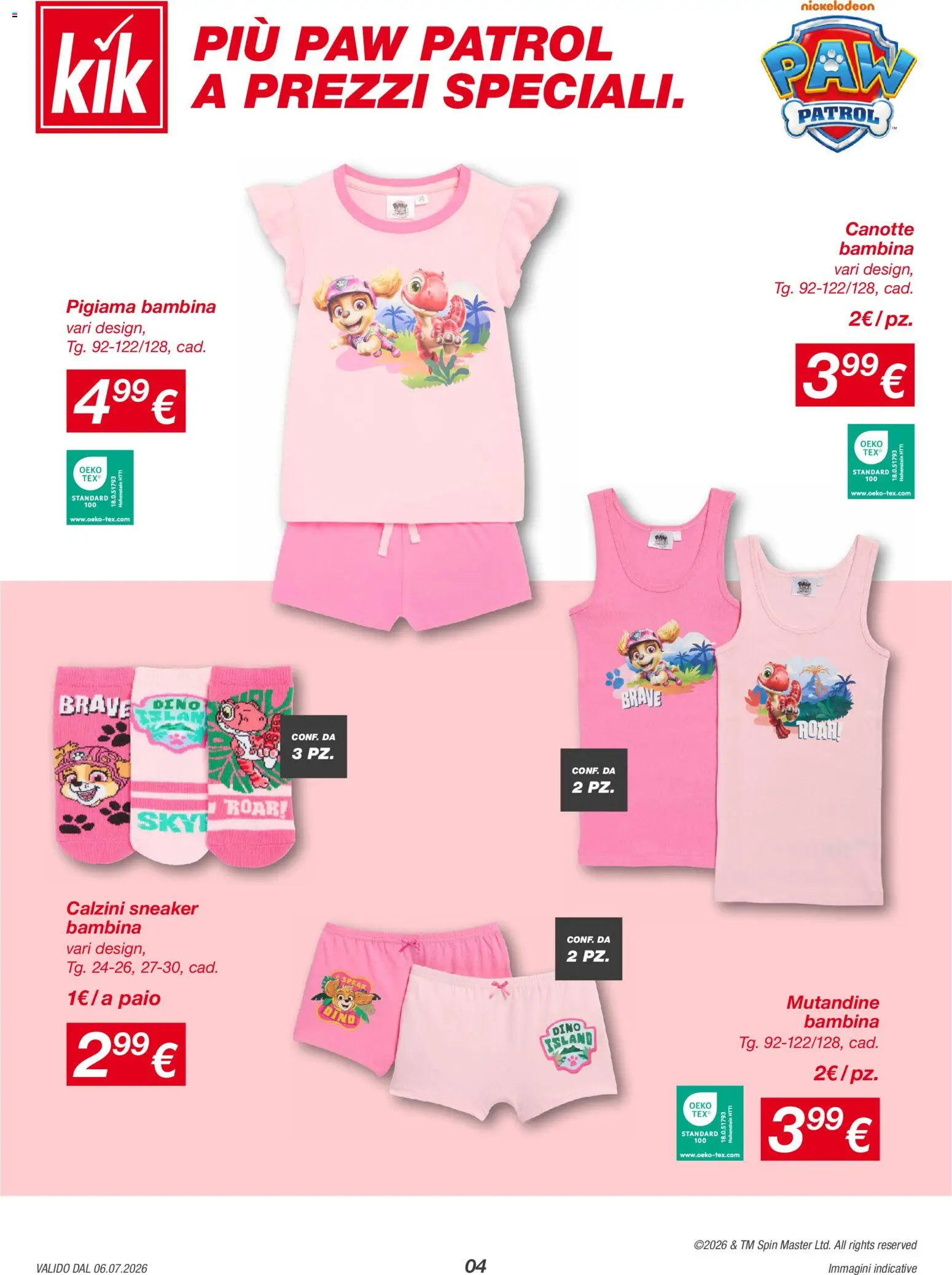 Volantino KiK del 06/07/2026 | Pagina: 4 | Prodotti: Mutandine, Calzini, Pigiama
