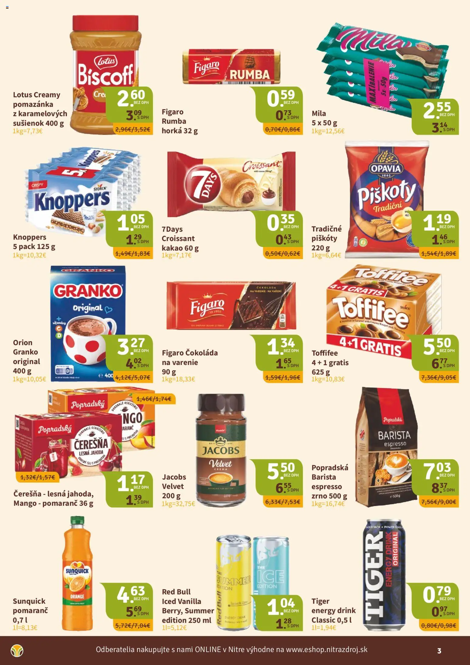 Nové Nitrazdroj akcie – leták je platný od 02.07.2026 | Strana: 3 | Produkty: Sunquick, Toffifee, Granko, Kakao
