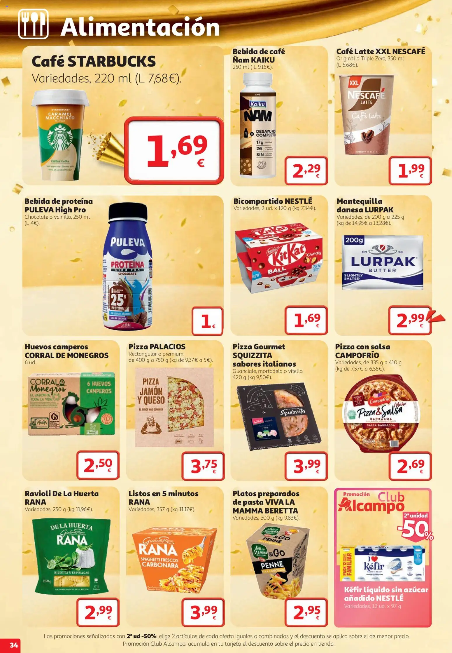 Alcampo folleto Almería │ válido desde el 22/10/2026 | Página: 34 | Productos: Proteína, Pasta, Barbacoa, Mantequilla