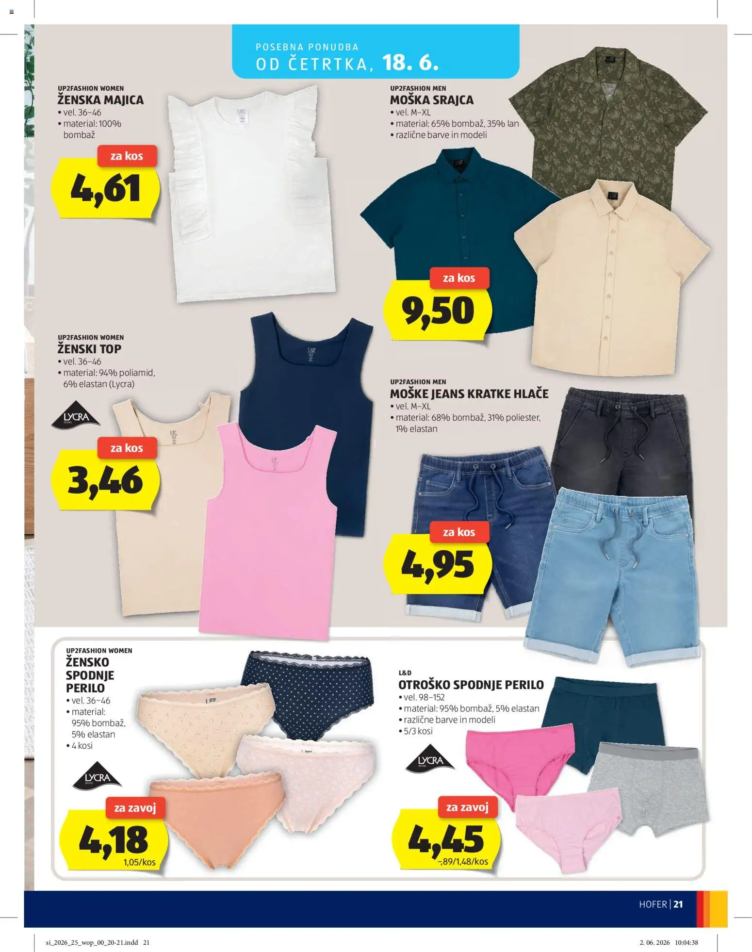 Hofer SI katalog | vrijedi od 10.06.2026 | Stranica: 21 | Proizvodi: Majica, Hlače, Kratke hlače
