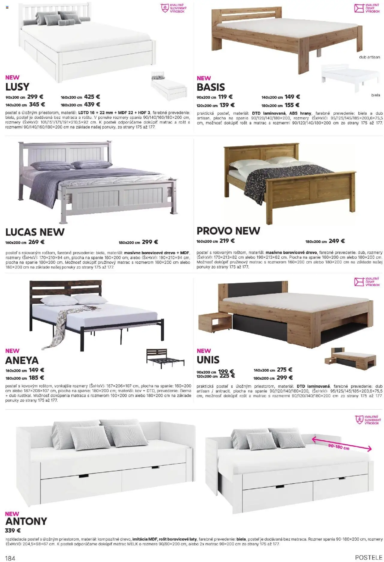 Nové Kondela akcie – leták je platný od 16.05.2025 | Strana: 184 | Produkty: Matrac, Matrac 90x200, Posteľ, Postele