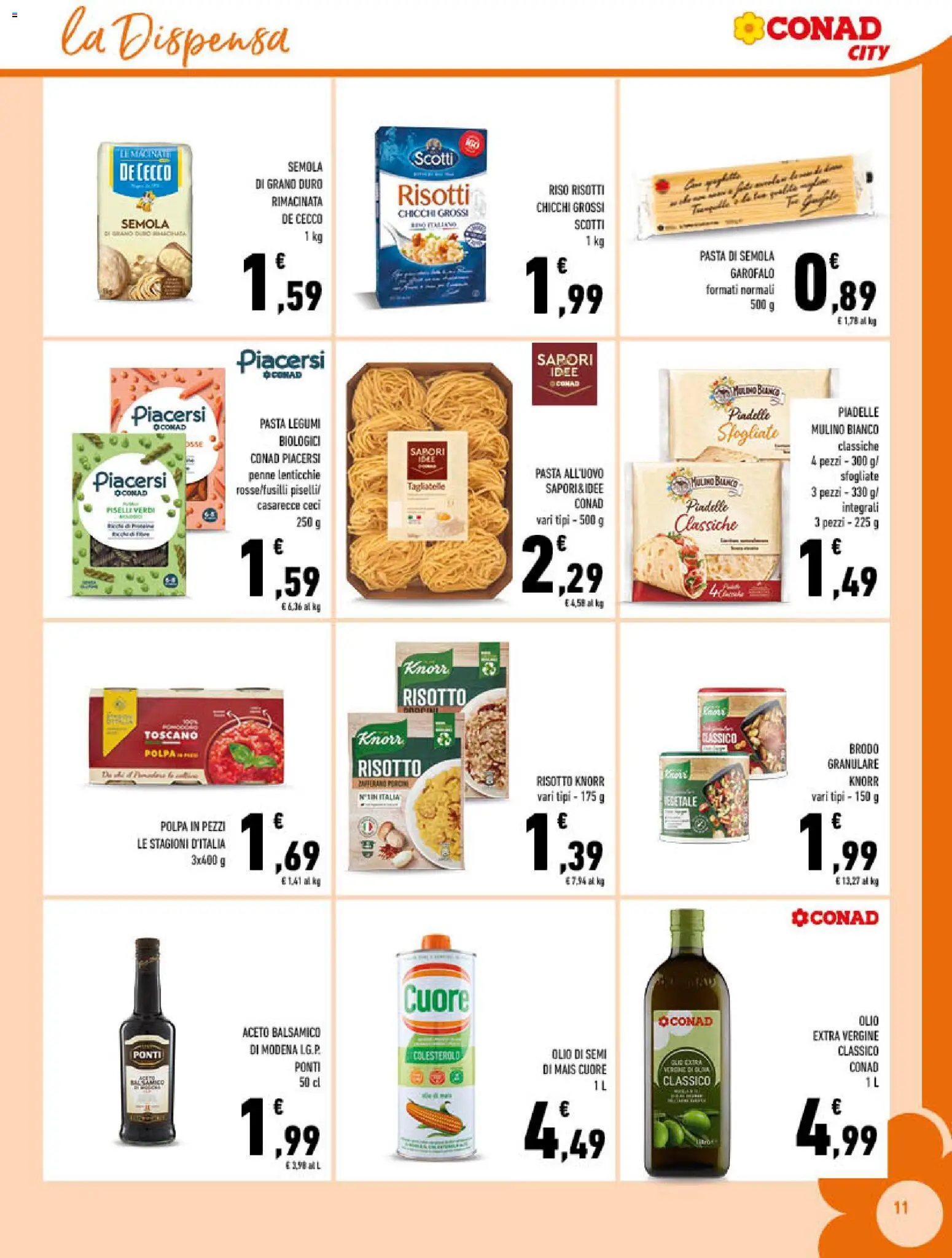Volantino Conad del 23/09/2026 | Pagina: 11 | Prodotti: De Cecco, Lenticchie, Olio extra vergine, Mais