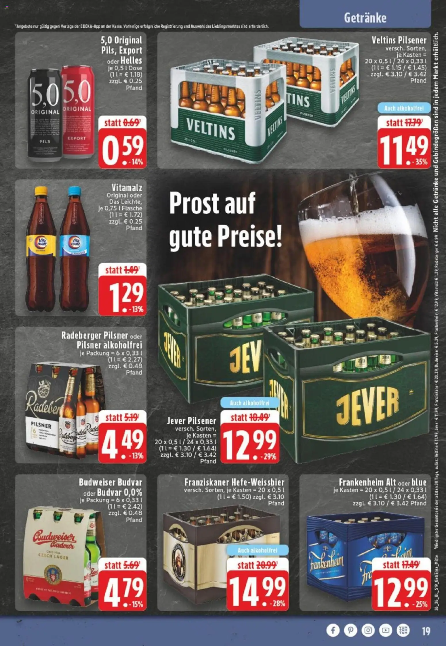 Edeka Prospekt Dortmund – gültig ab 31.08.2026 | Seite: 19 | Produkte: Franziskaner, Jever, Budweiser, Radeberger pilsner