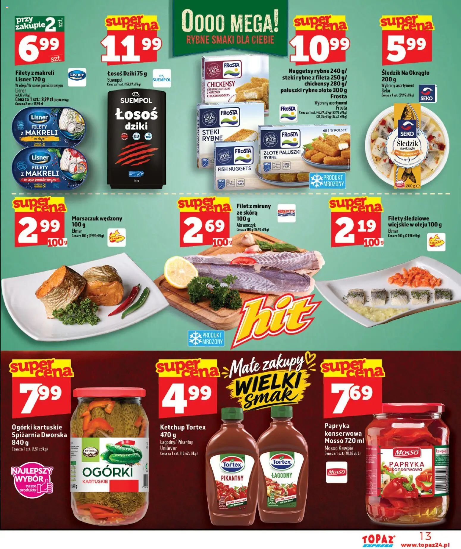Topaz gazetka - Express od 01.10.2026 | Strona: 13 | Produkty: Steki, Paluszki rybne, Łosoś, Nuggets