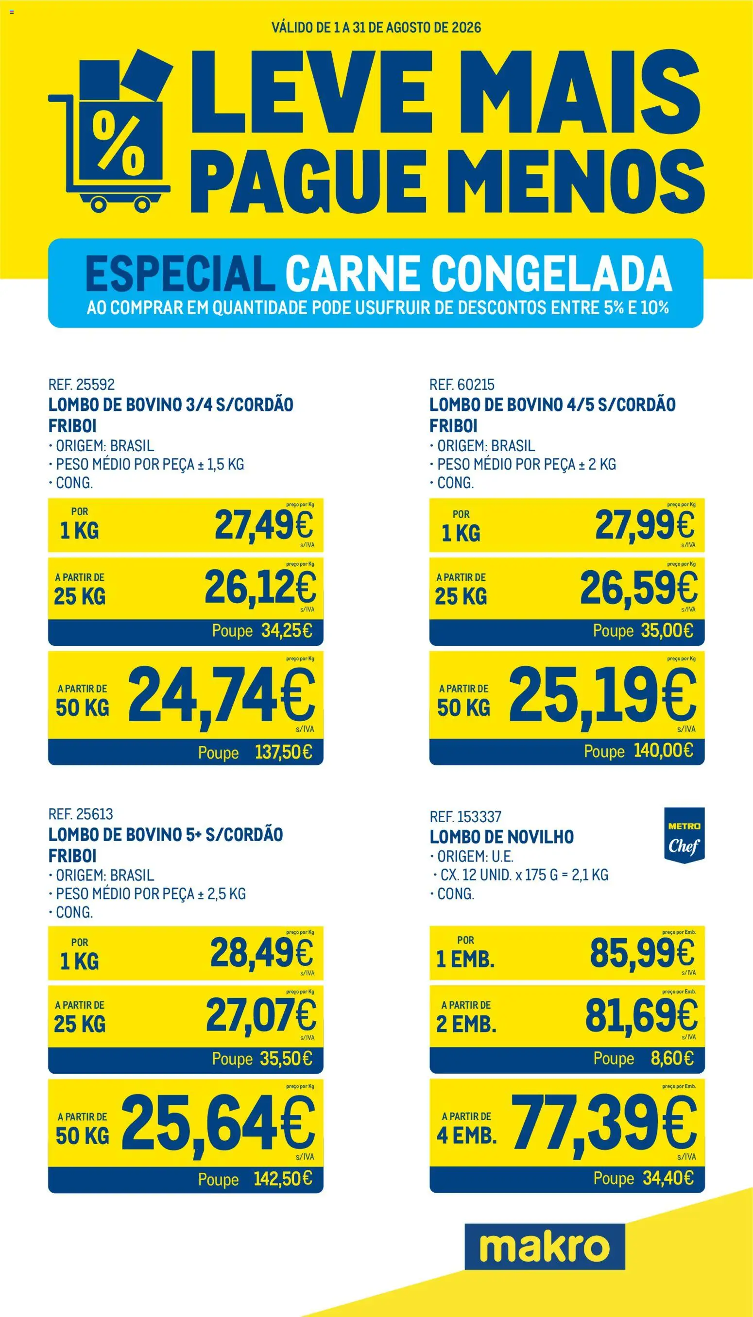 Makro Leve Mais Pague Menos - Carne Congelada │ válido de 01/08/2026 | Página: 1 | Produtos: Lombo, Carne