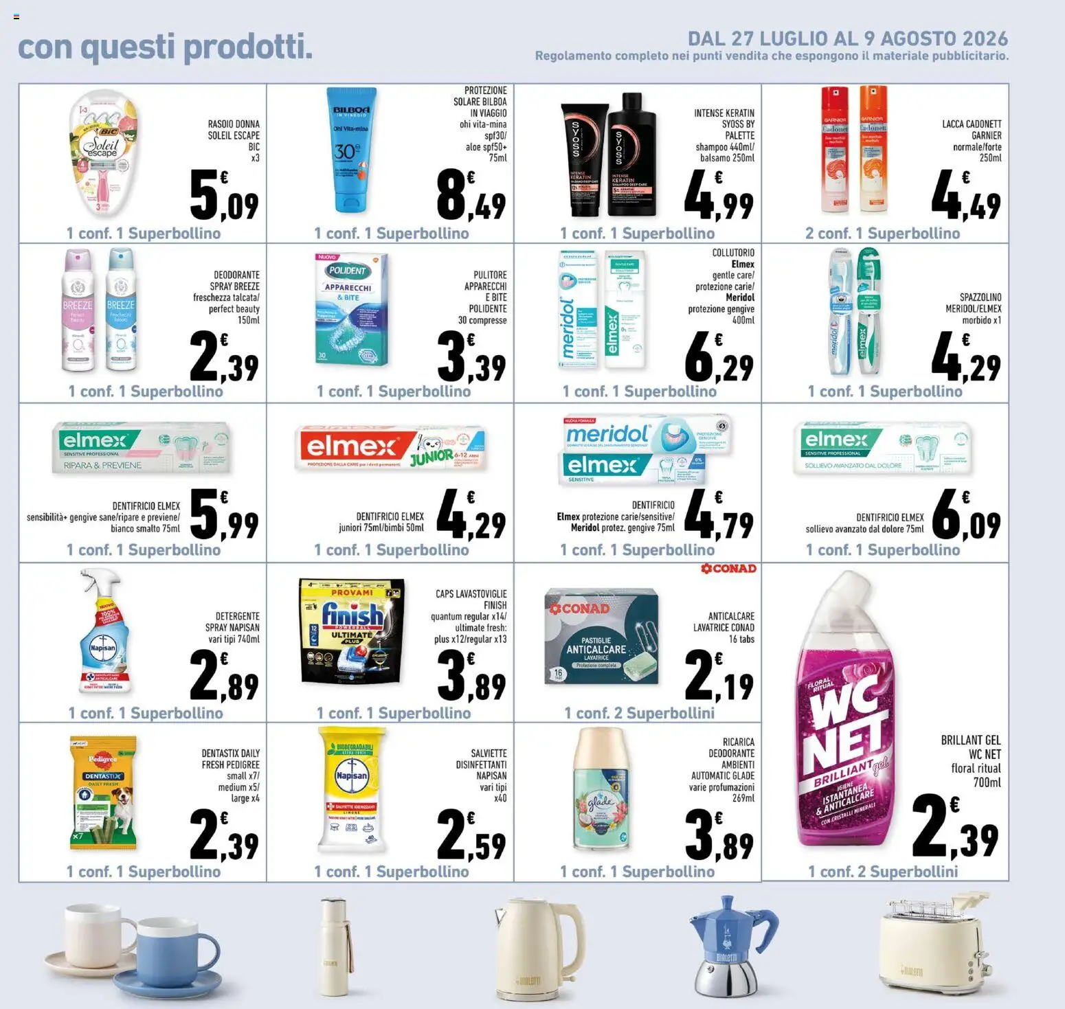 Volantino Conad del 10/08/2026 | Pagina: 21 | Prodotti: Rasoio, Anticalcare, Lavastoviglie, WC
