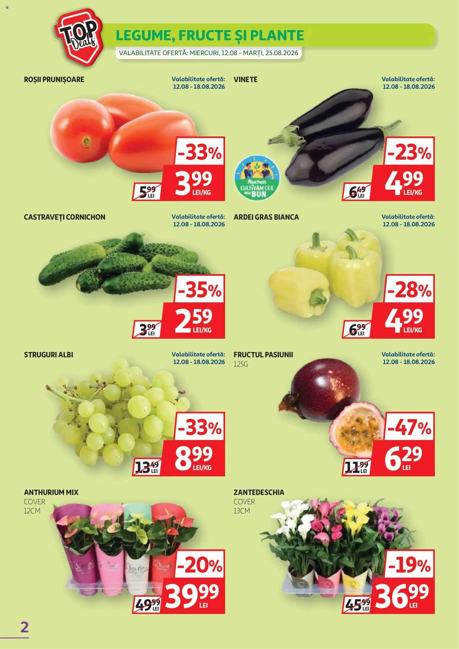 Noul catalog Auchan – valabil de la 12.08.2026 | Pagină: 2 | Produse: Struguri, Ardei, Roșii, Castraveți