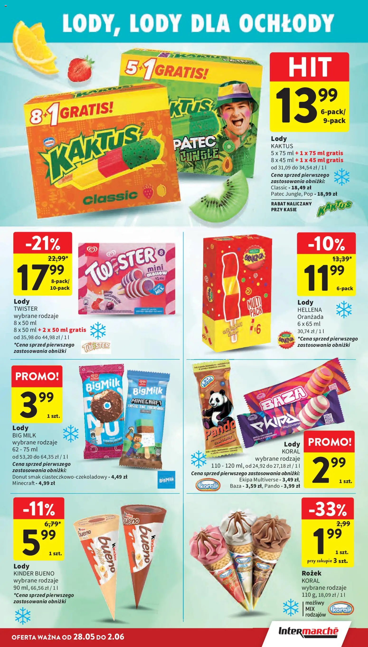 Intermarche gazetka od 28.05.2026 | Strona: 35 | Produkty: Toster, Kinder Bueno, Big Milk, Lody Kaktus