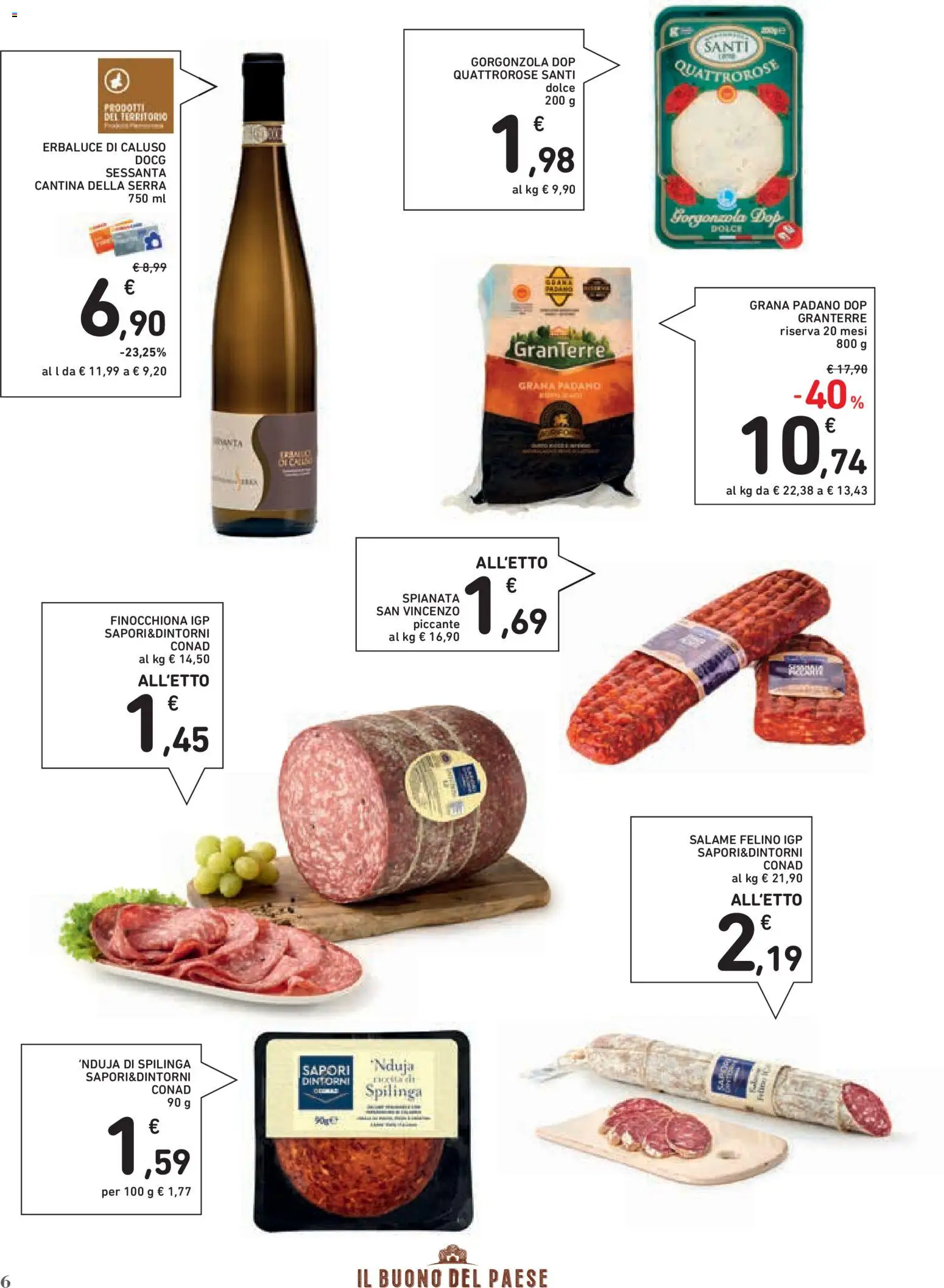 Volantino Conad del 02/07/2026 | Pagina: 6 | Prodotti: Salame, Grana Padano, Gorgonzola