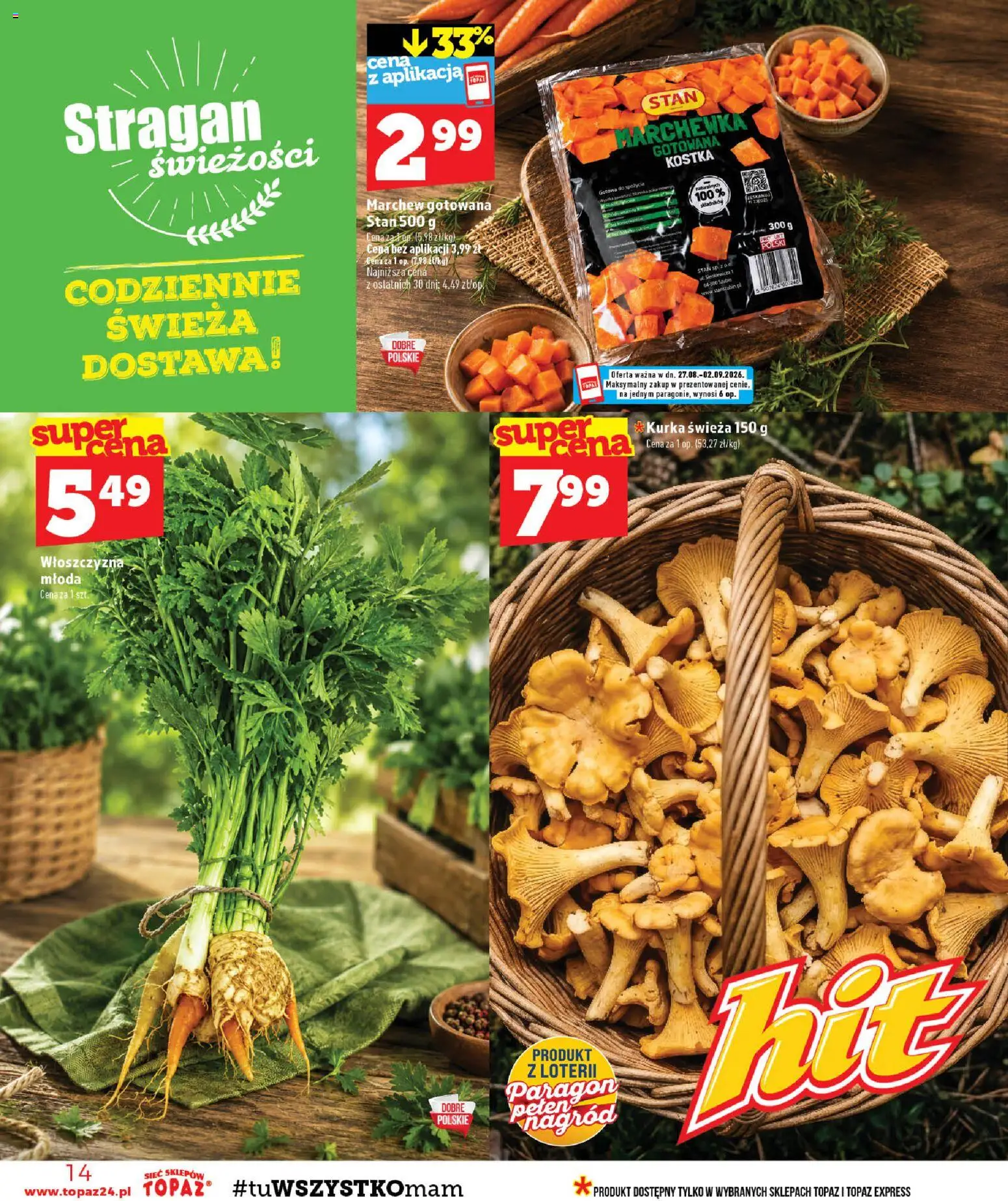 Topaz gazetka od 27.08.2026 | Strona: 14 | Produkty: Włoszczyzna, Marchew, Marchewka