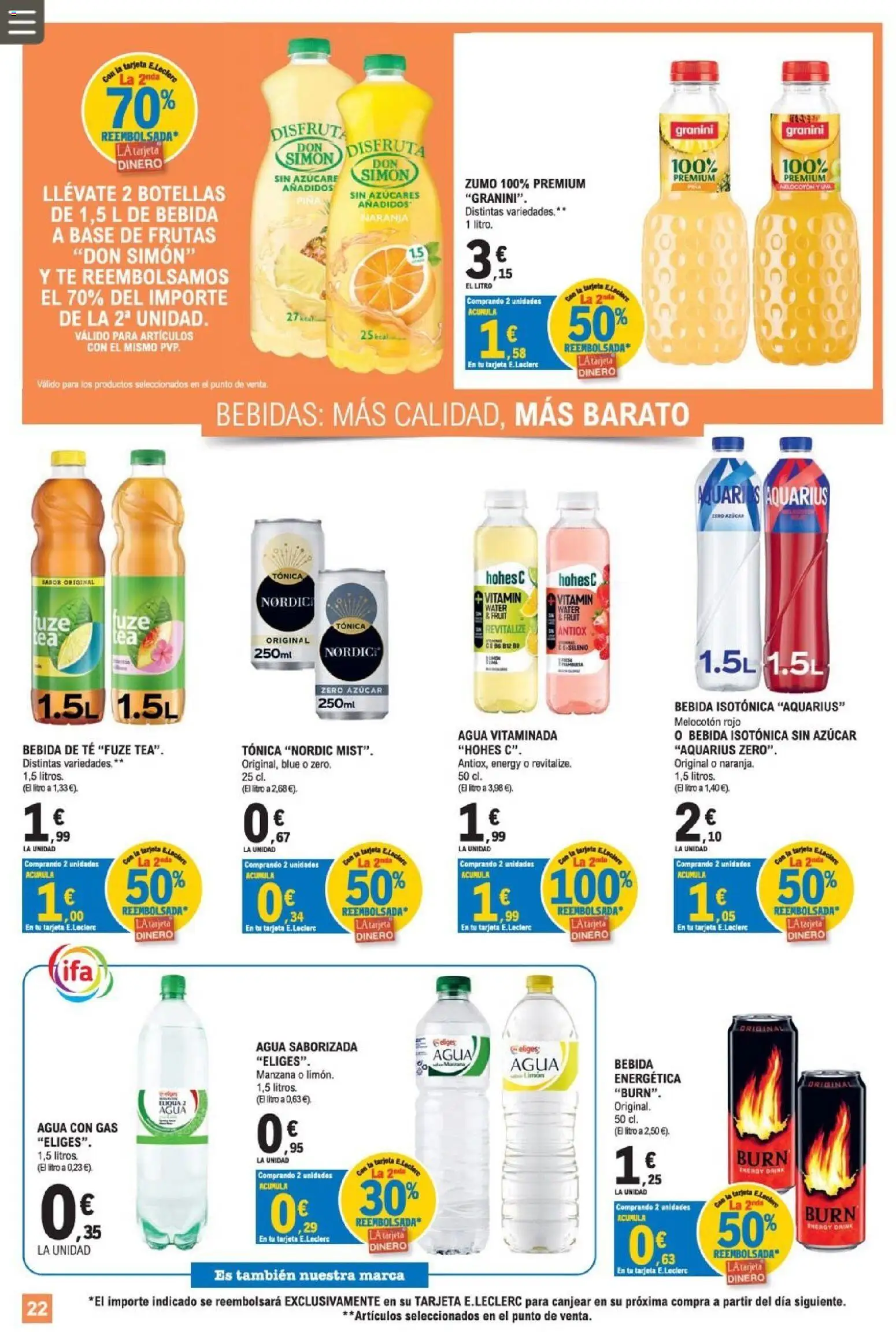 E.Leclerc Miranda de Ebro │ válido desde el 12/08/2026 | Página: 22 | Productos: Tónica, Limón, Agua con gas, Manzana
